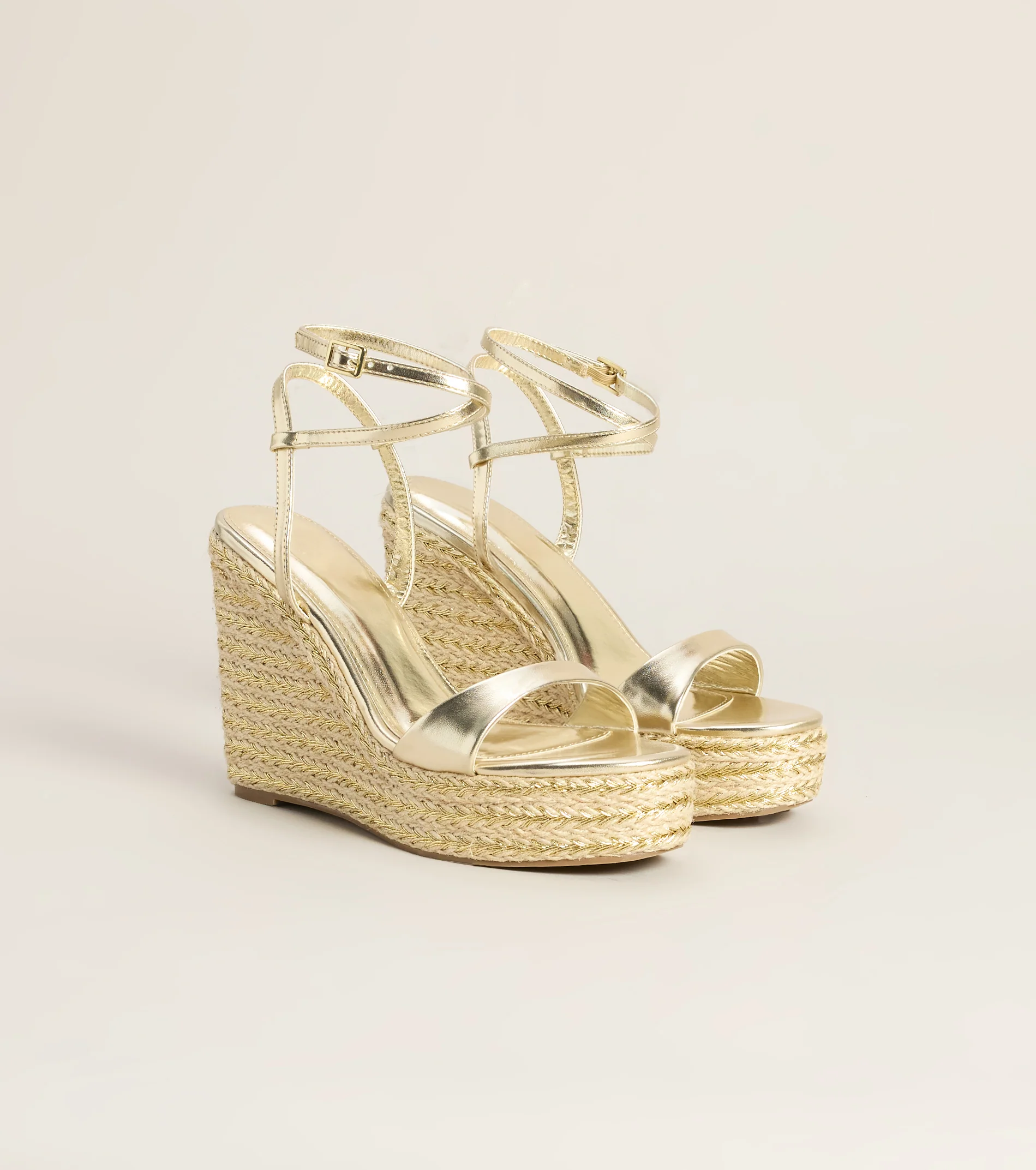 Chic On Arrival Metallic Espadrille Wedges