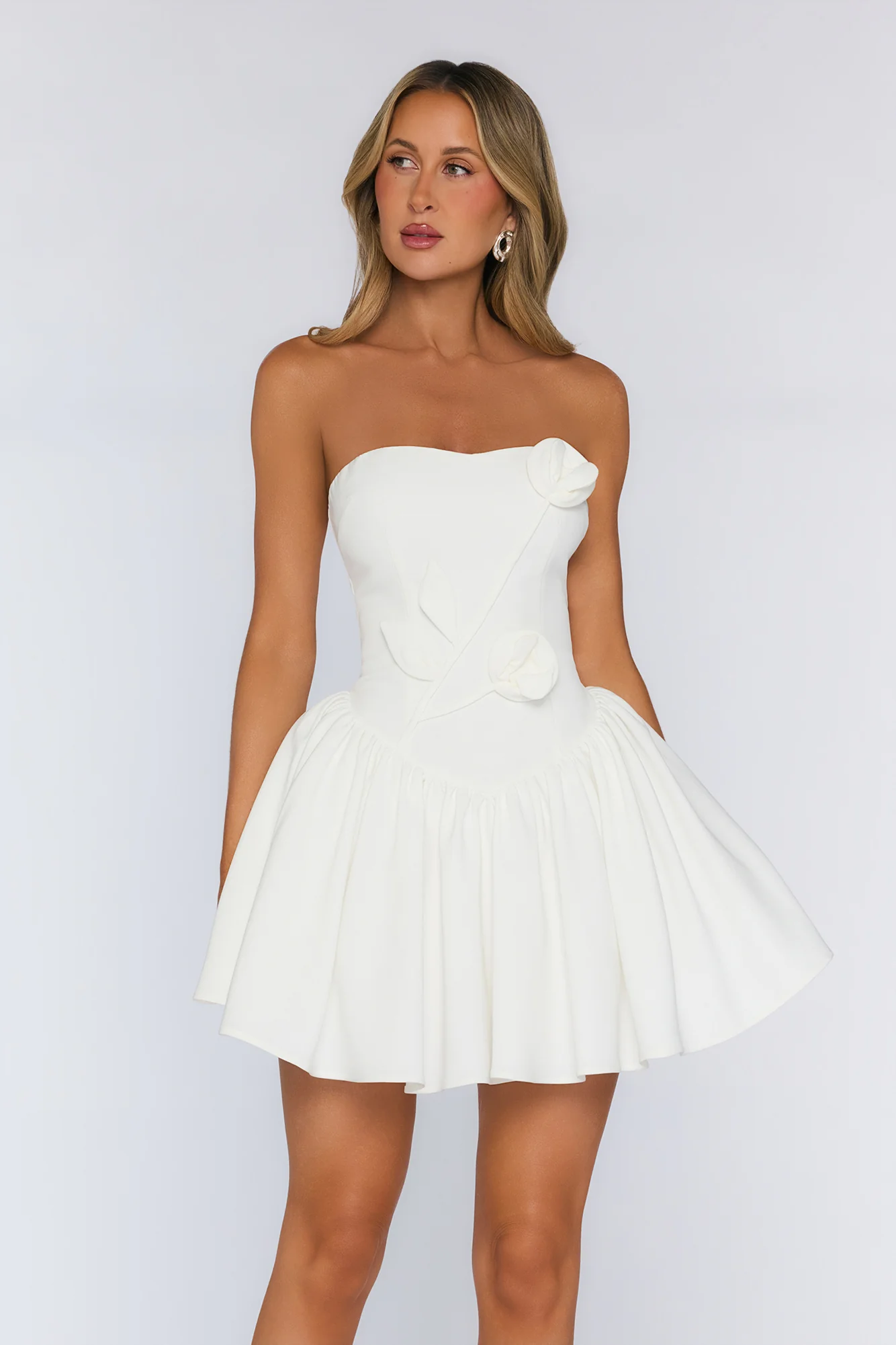 Mysterious Rose Strapless Mini Dress White - luluinthesky