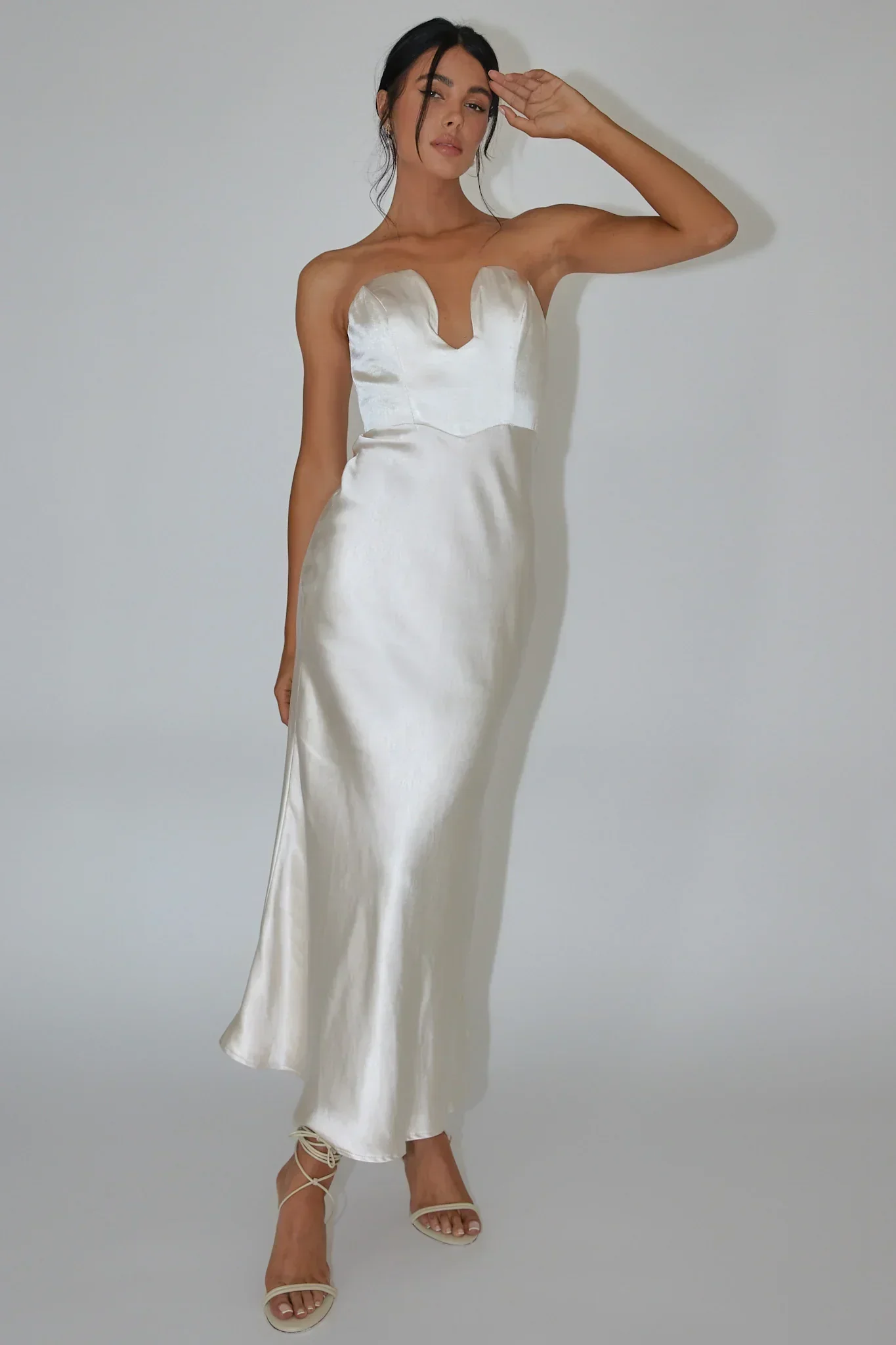 Encore Strapless Satin Maxi Dress Champagne