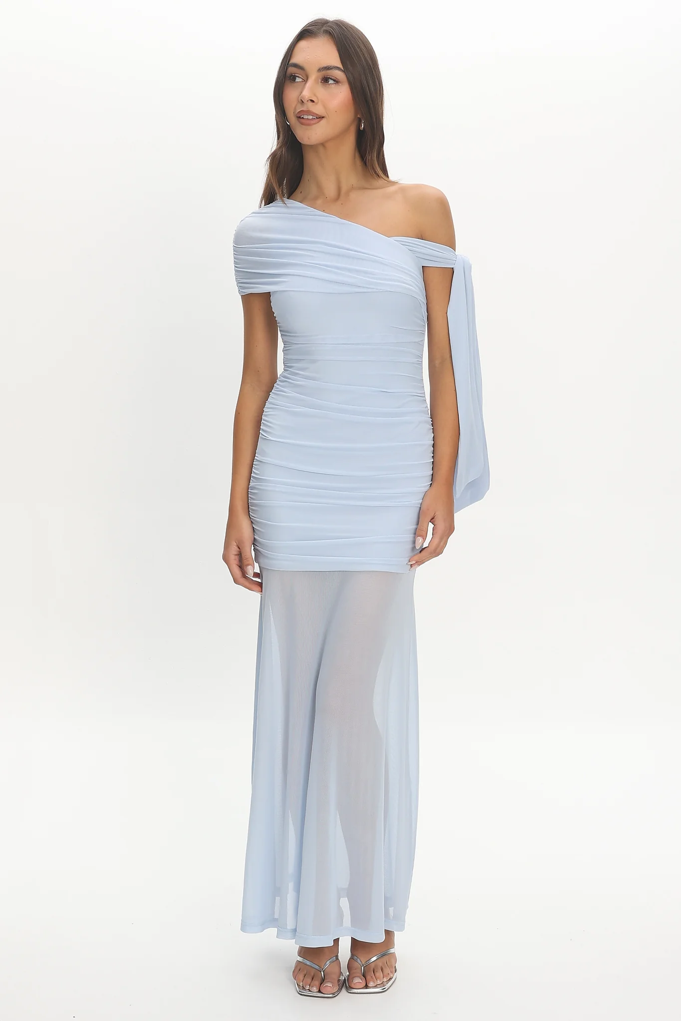 Aurora Sky Off-Shoulder Tie Maxi Dress Light Blue - luluinthesky