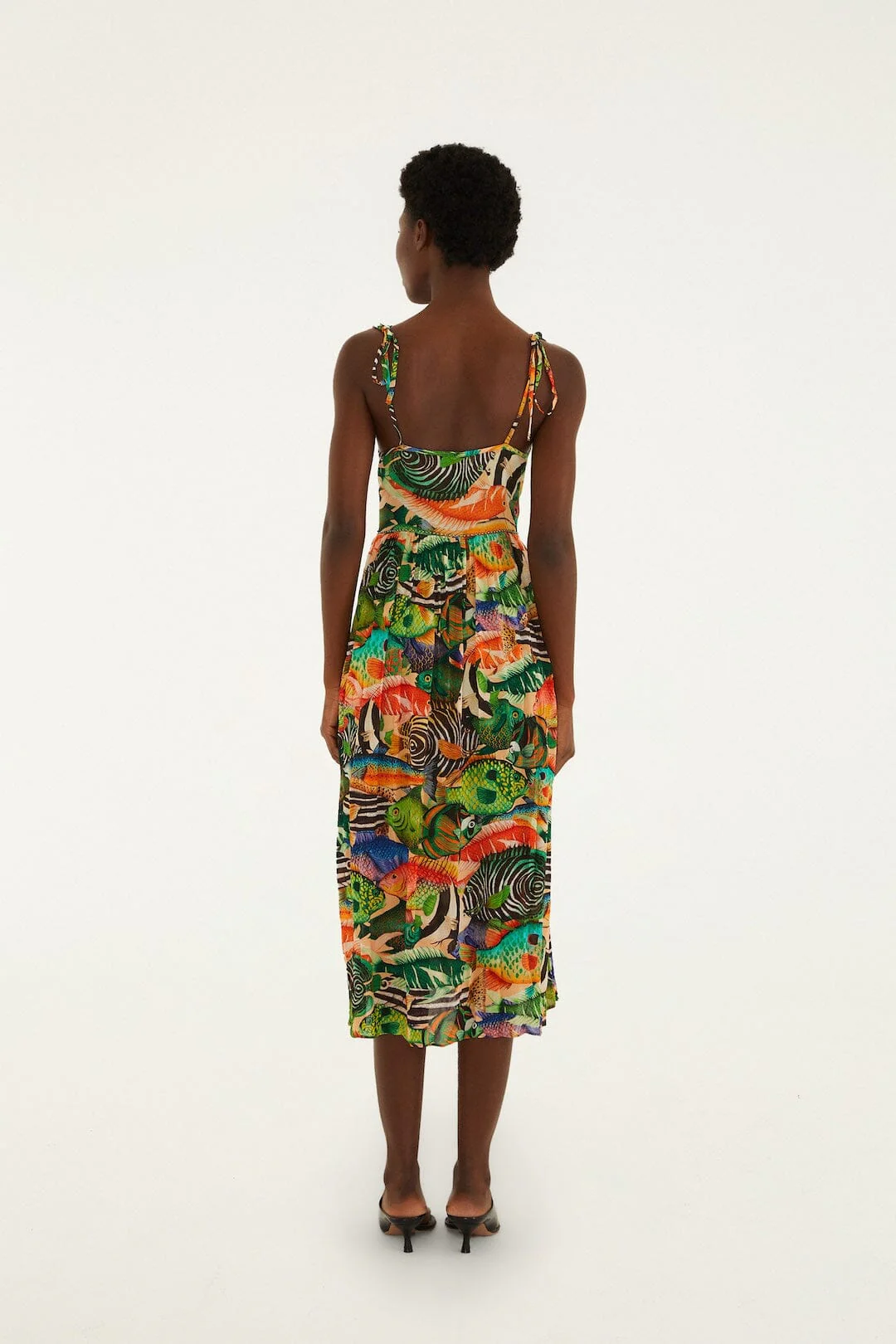 Multicolor Fish Sea Sleeveless Midi Dress