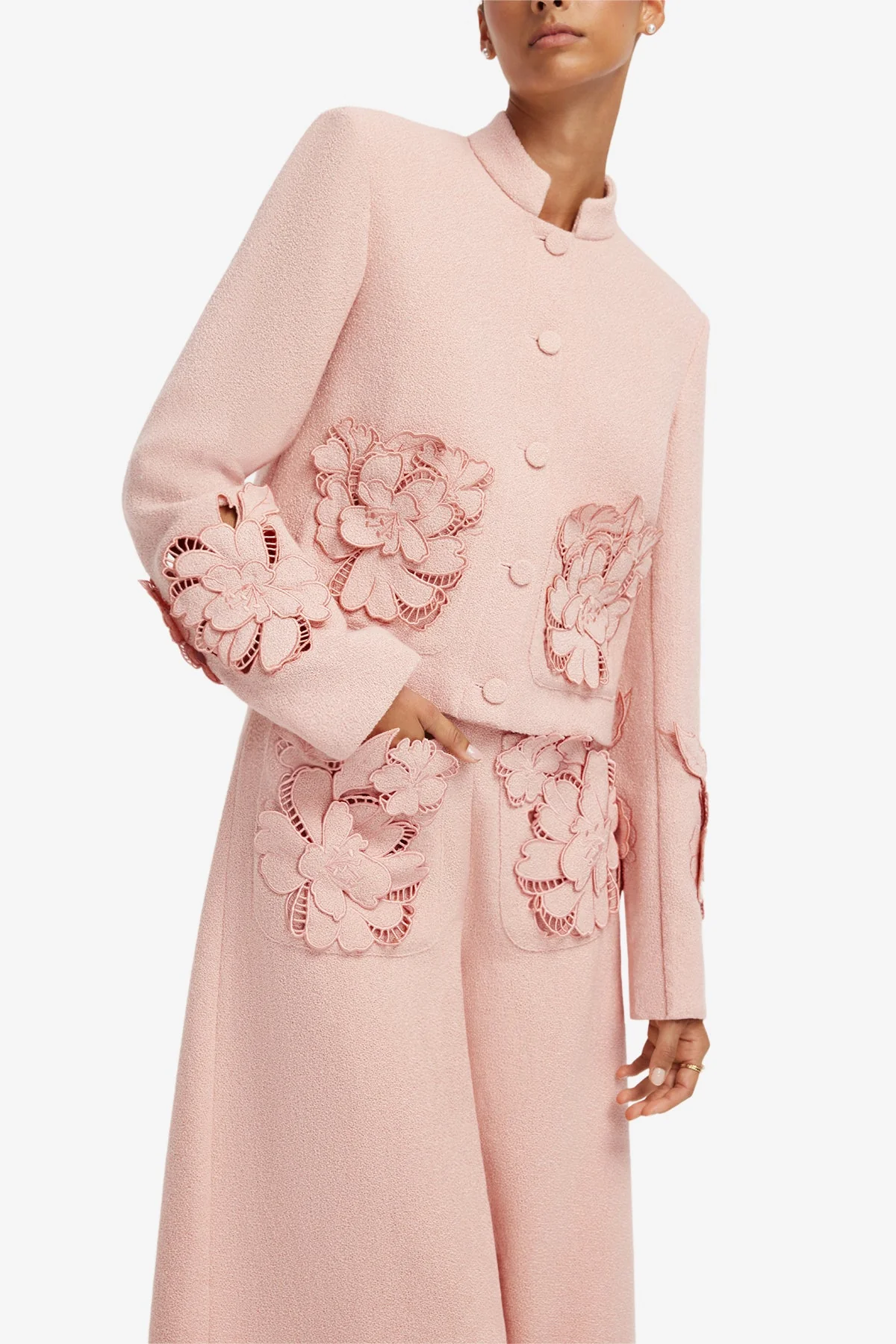 Christine Appliqué Tweed Pants - Dusty Pink