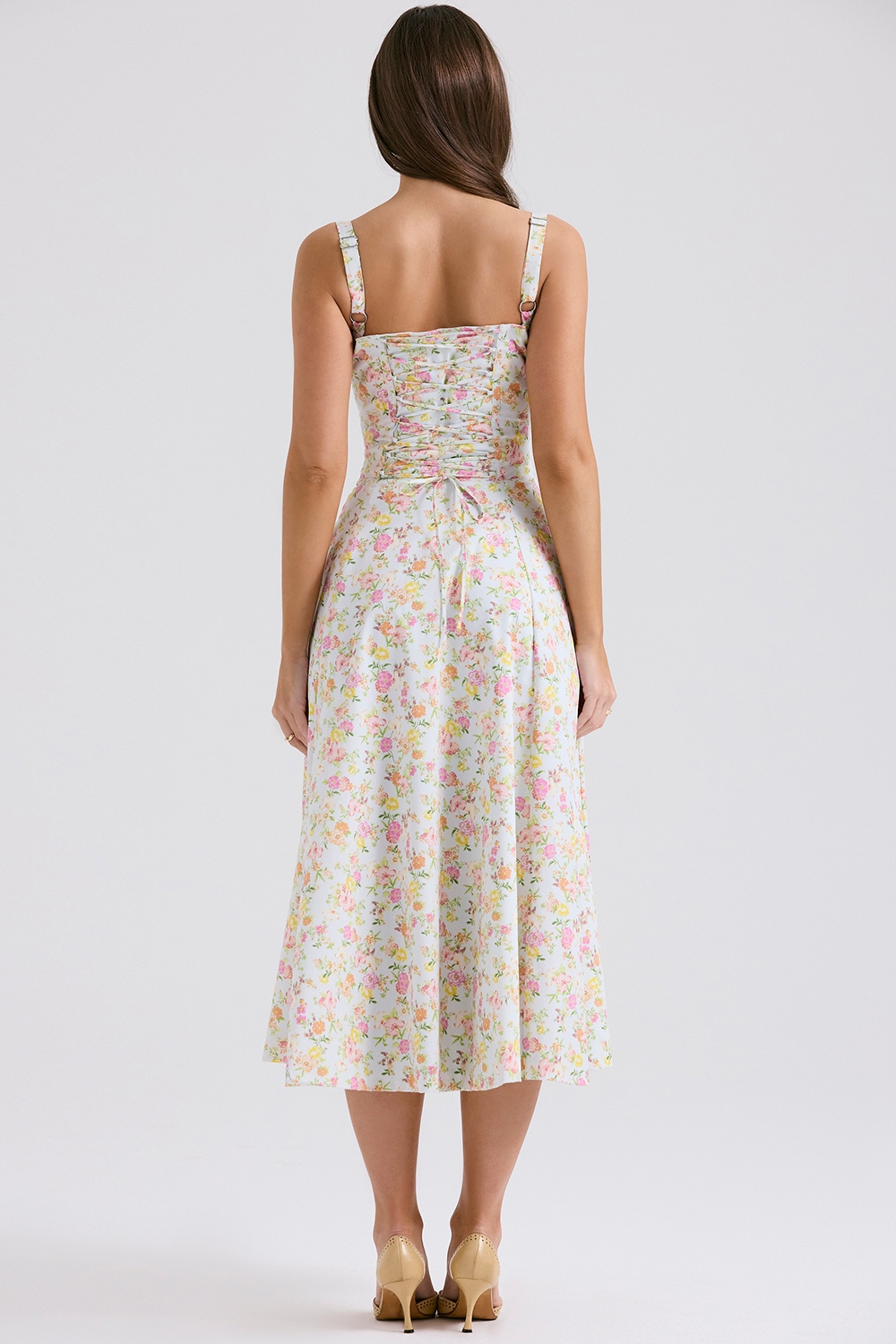 Pale Blue Meadow Print Cotton Bustier Sundress
