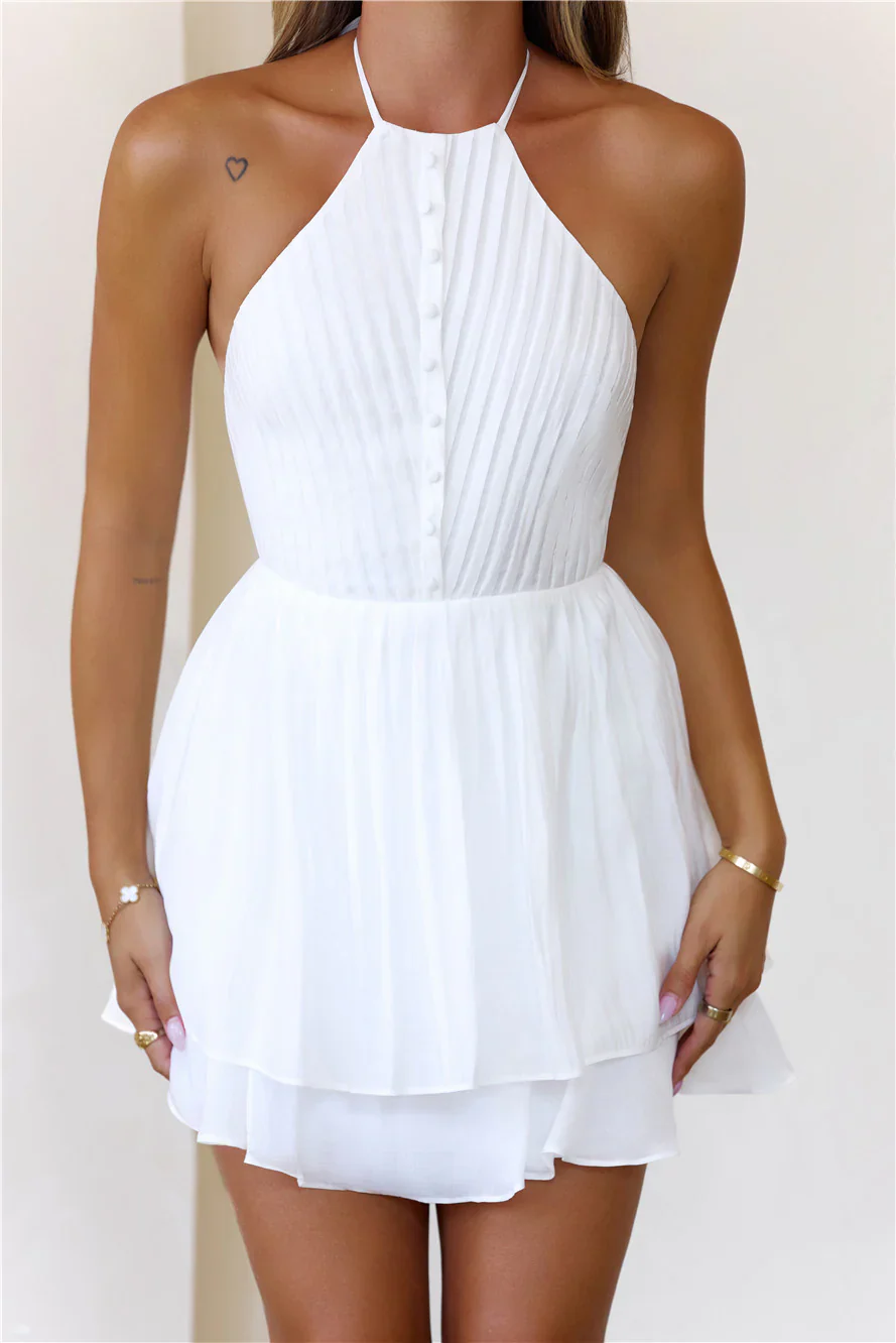 Effortlessly Iconic Halter Mini Dress White
