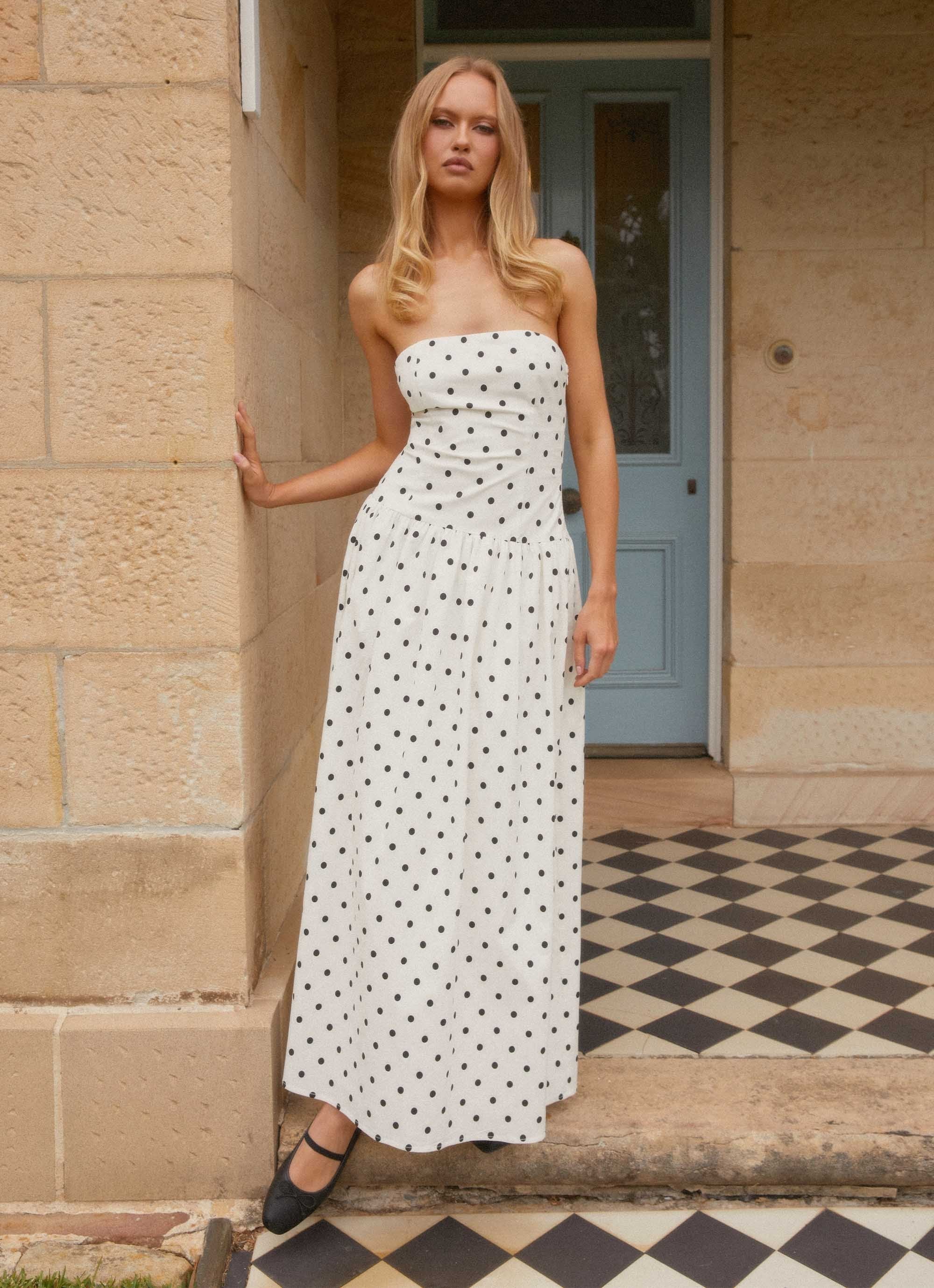 Andorra Maxi Dress - White Polkadot - luluinthesky