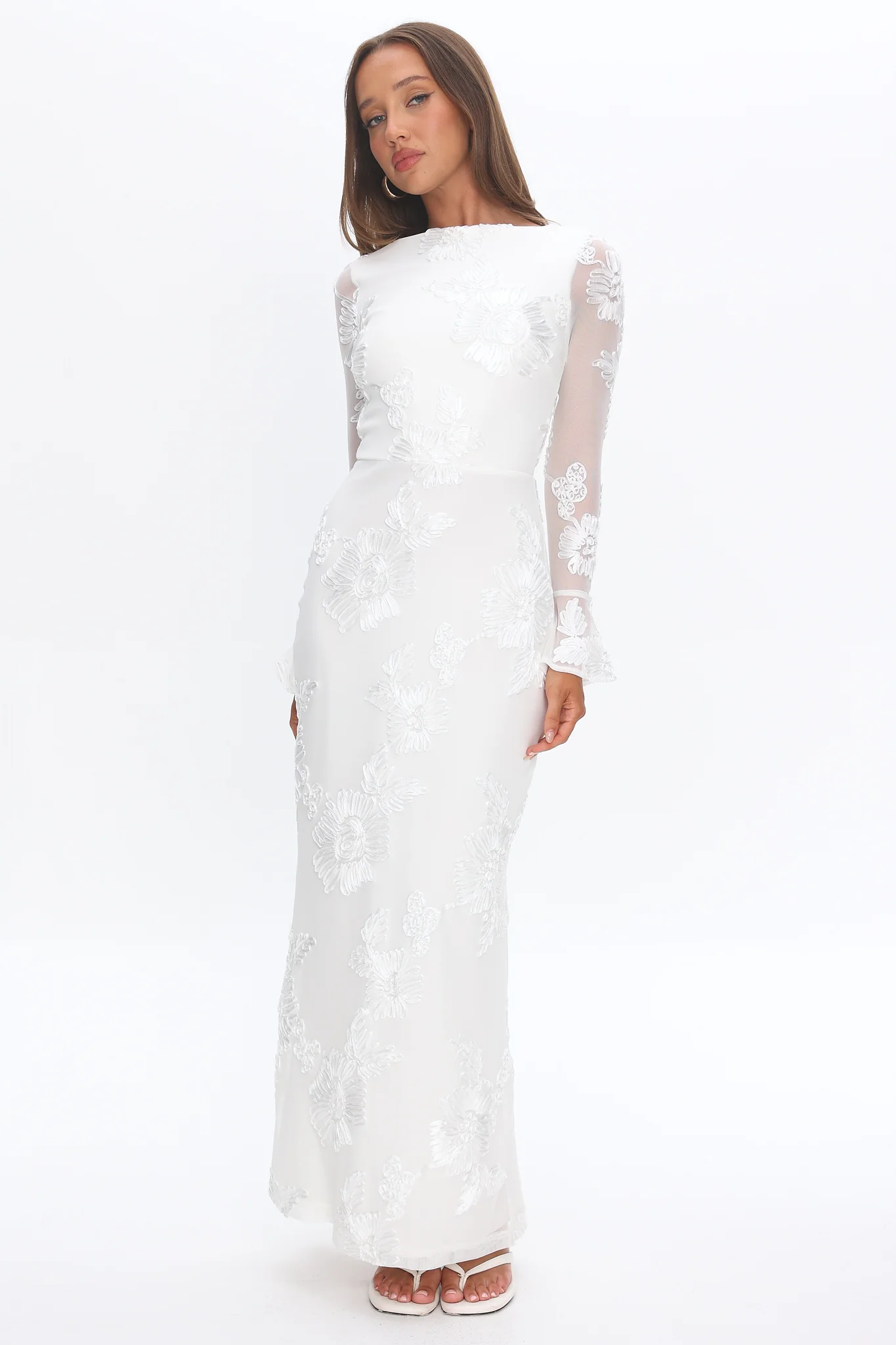 Helsi Long Sleeve Embellished Maxi Dress White