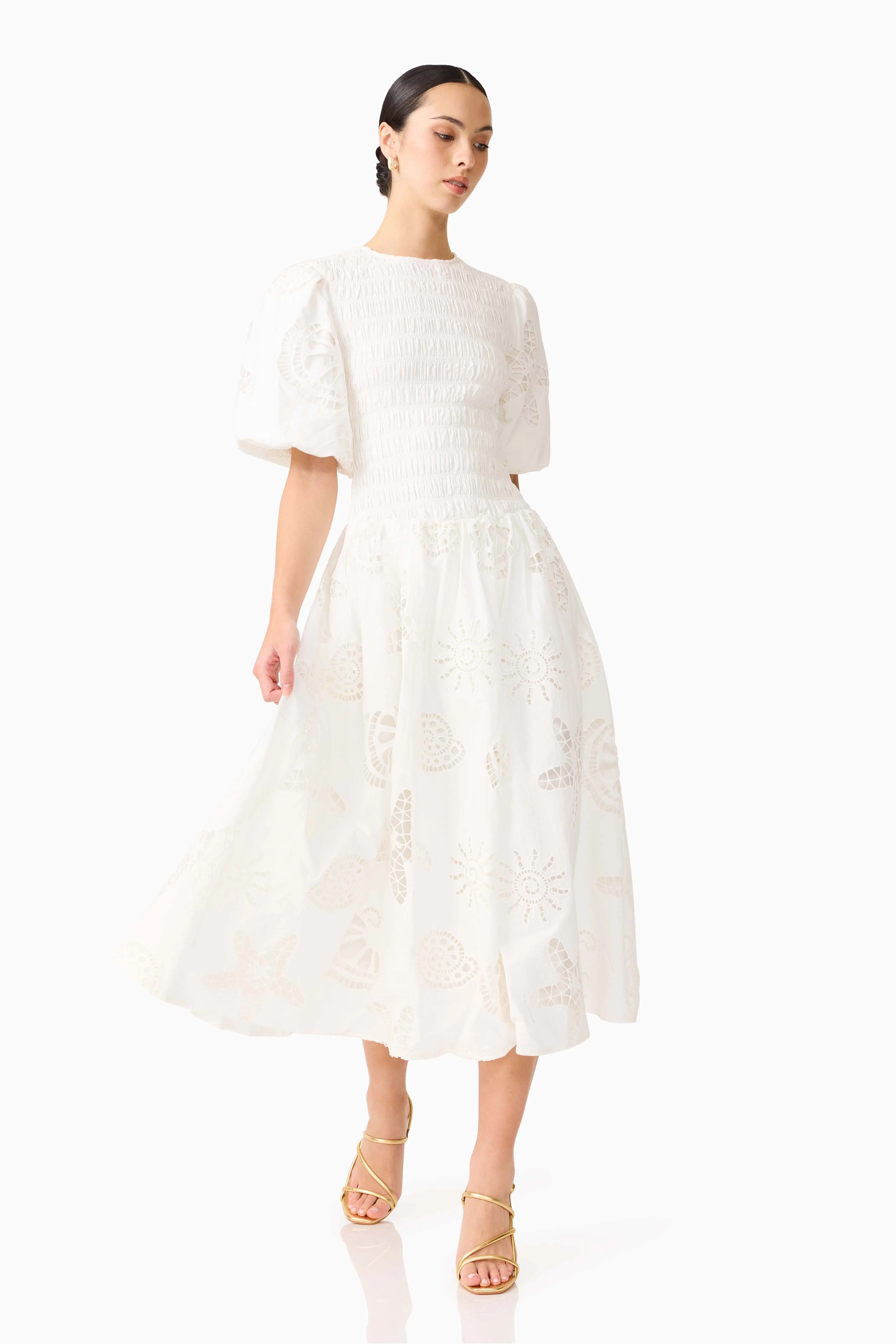 Celine Puff Sleeve Maxi Dress in White