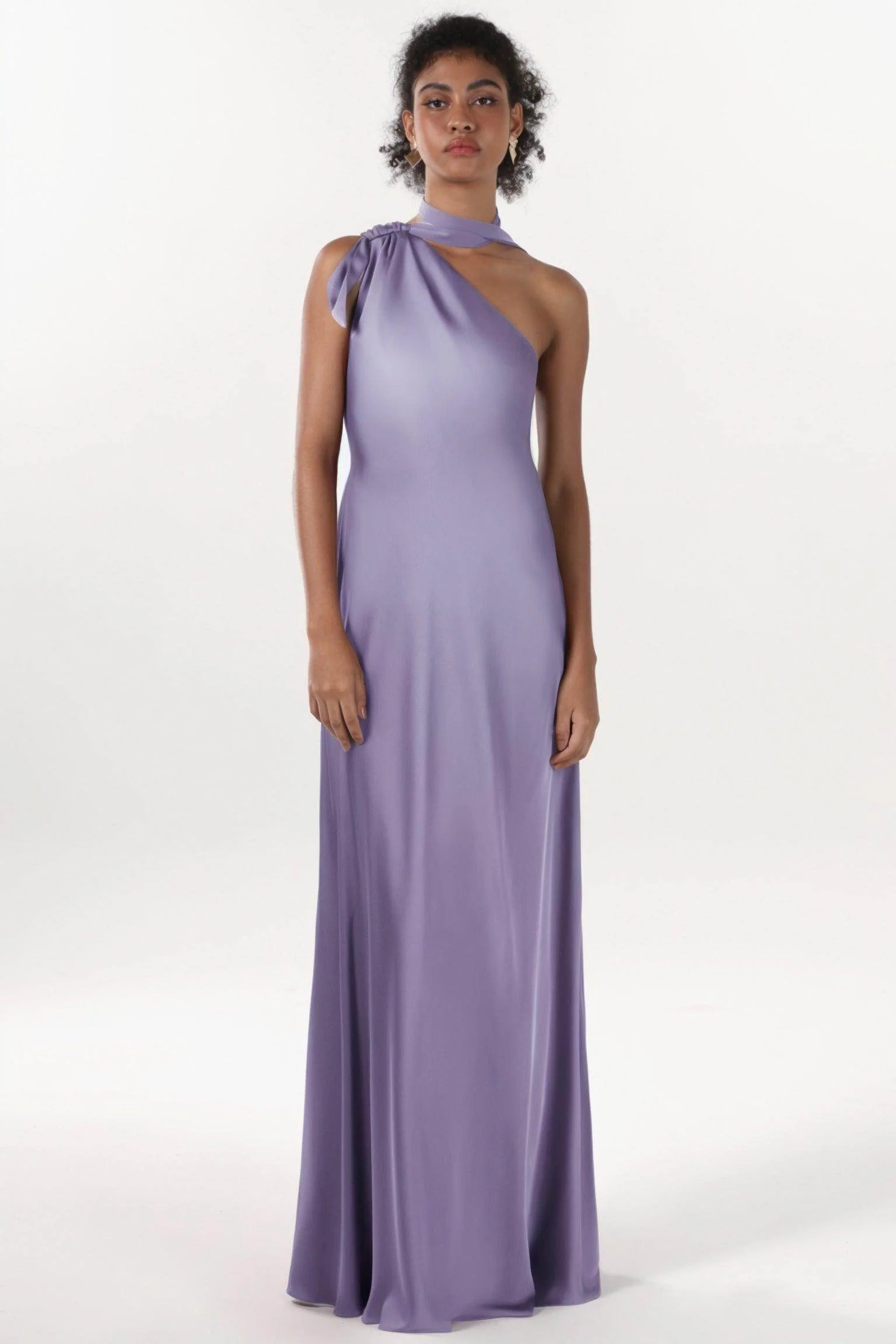 Sheath-Column Maxi Luxe Satin Bridesmaid Dress CS0607BM
