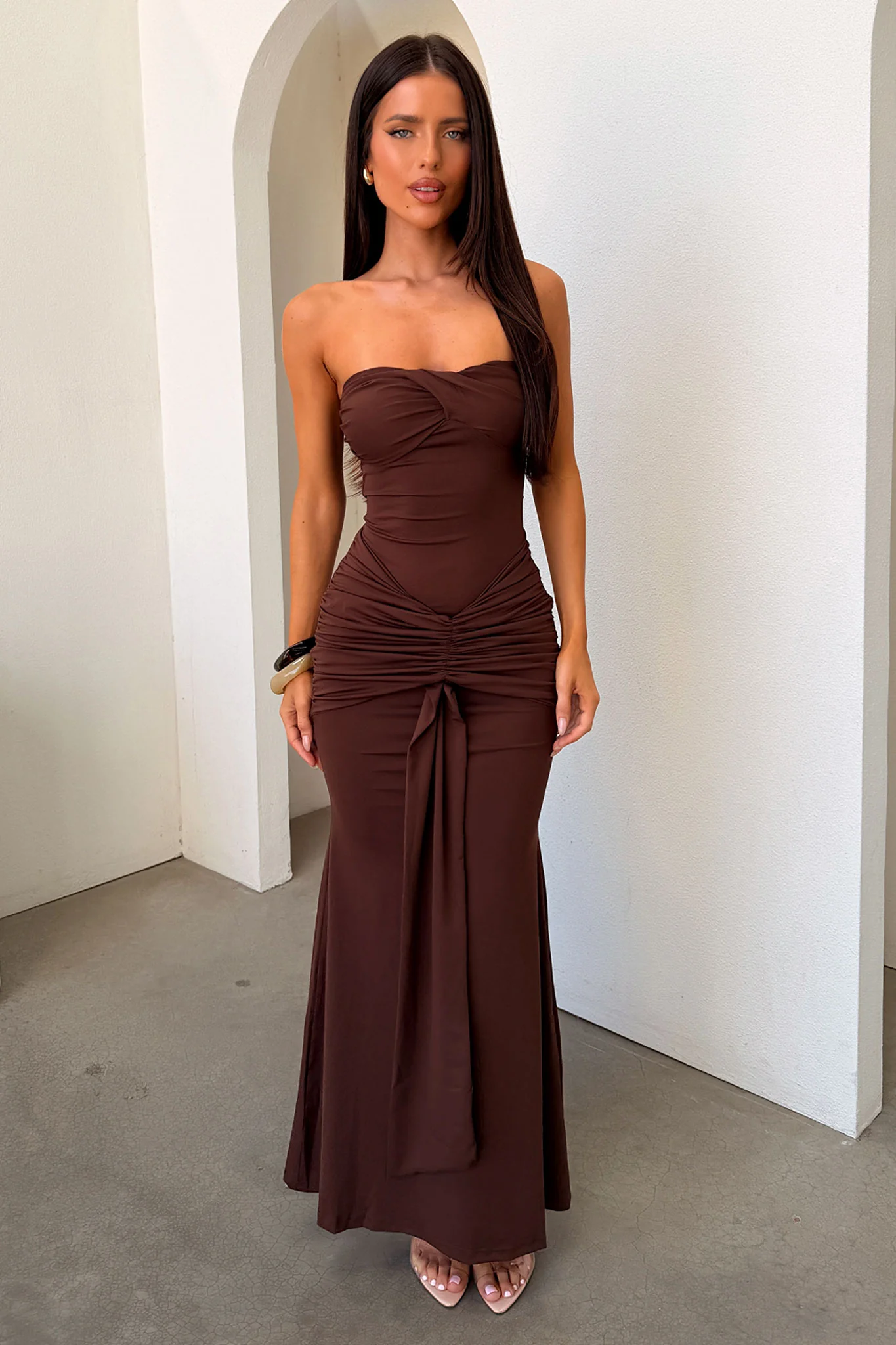 Taryn Strapless Maxi Dress - Brown