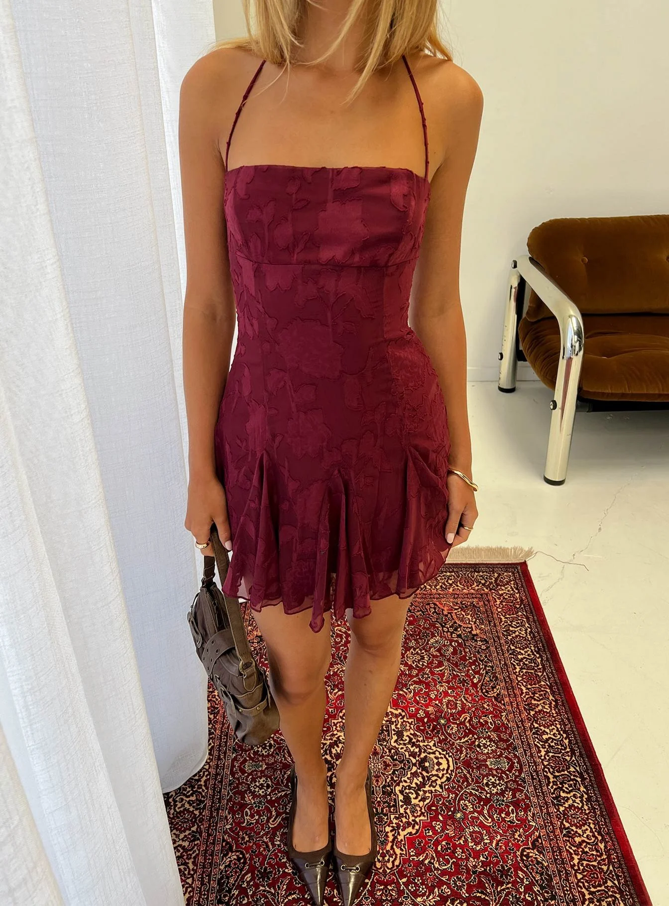 Delamere Mini Dress Burgundy Burnout