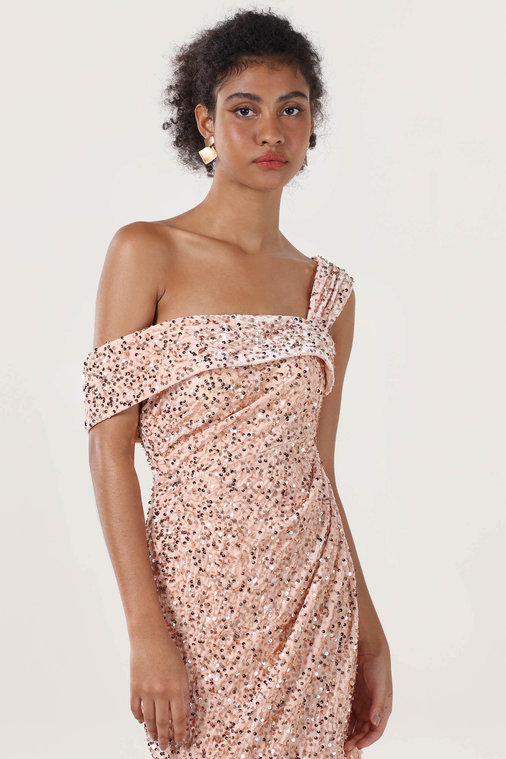 Sheath-Column Sweep-Brush Train Velvet Sequin Bridesmaid Dress CS0635BM