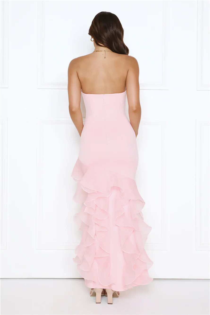 Lullaby Glow Strapless Maxi Dress Pink - luluinthesky