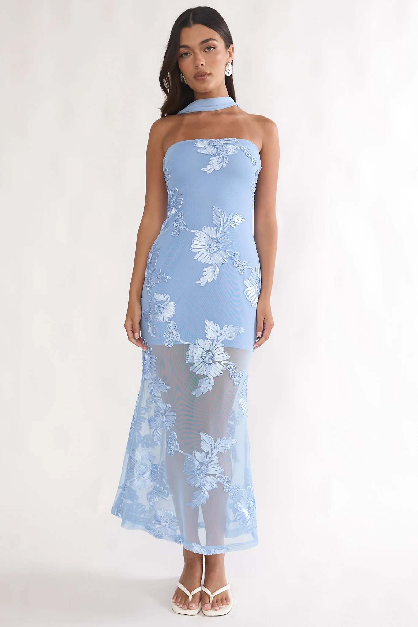 Vivia Strapless Embellished Maxi Dress Blue - luluinthesky