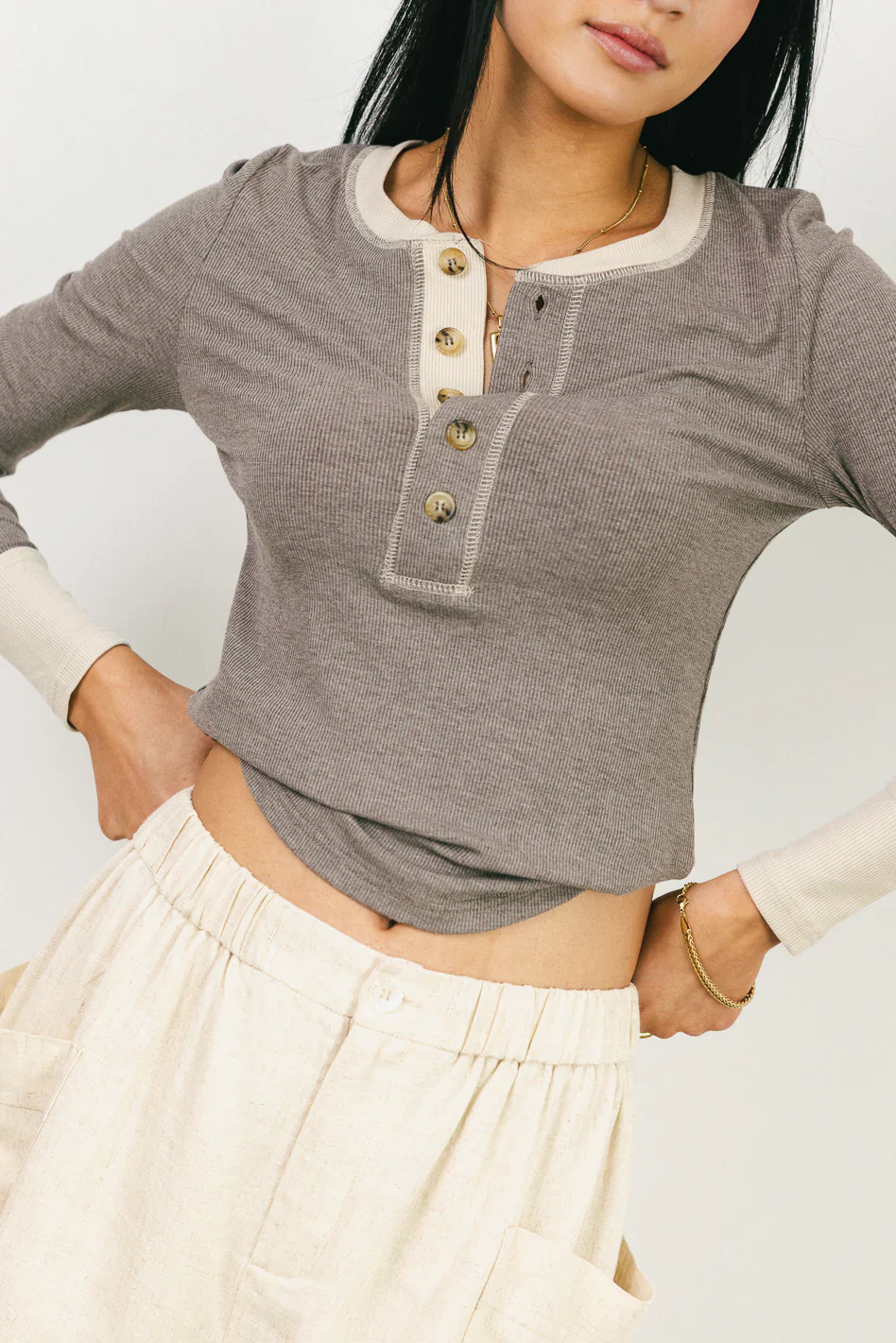 Elise Ribbed Top in Brown