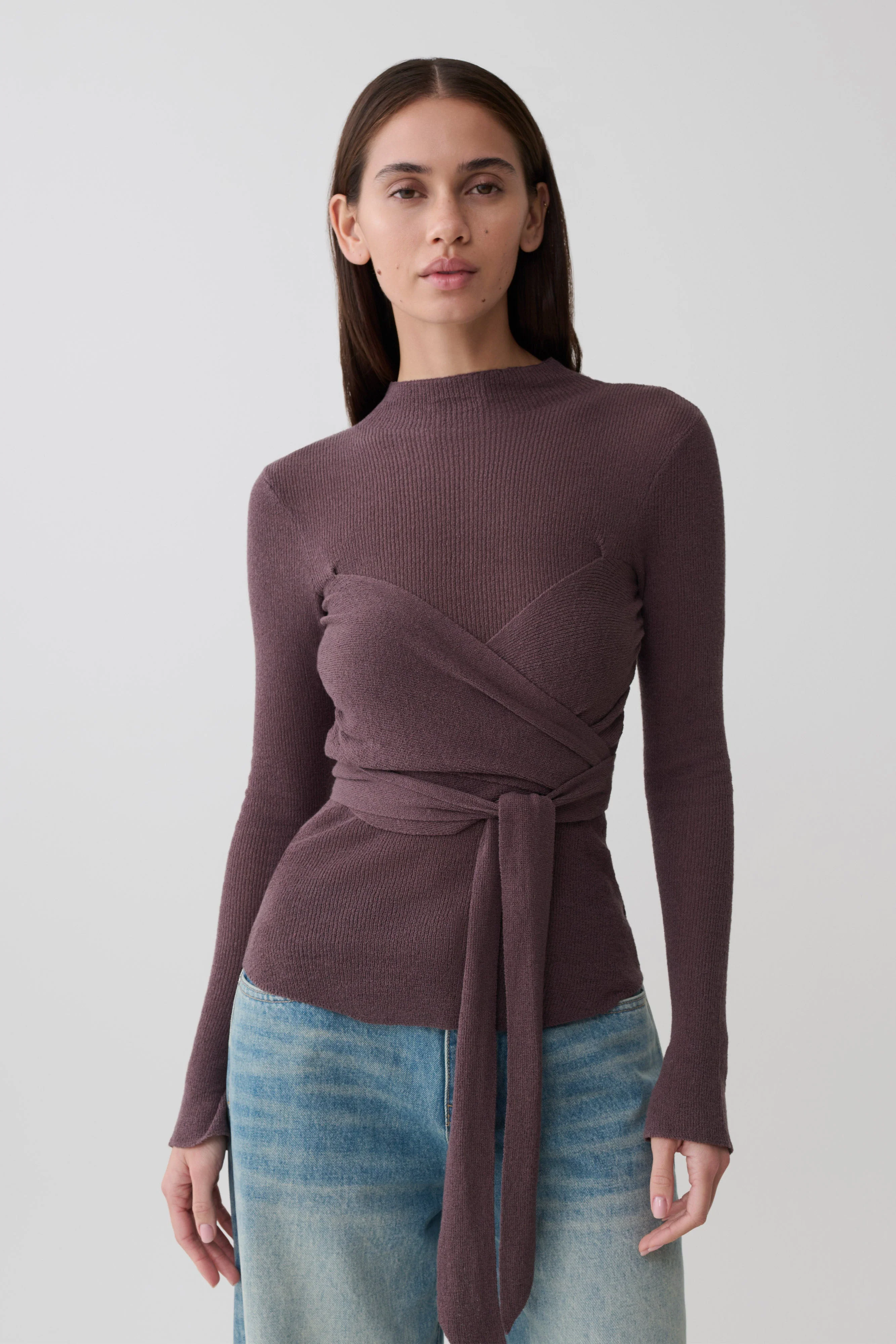 Lawson Wrap Knit Long Sleeve Top - Peppercorn