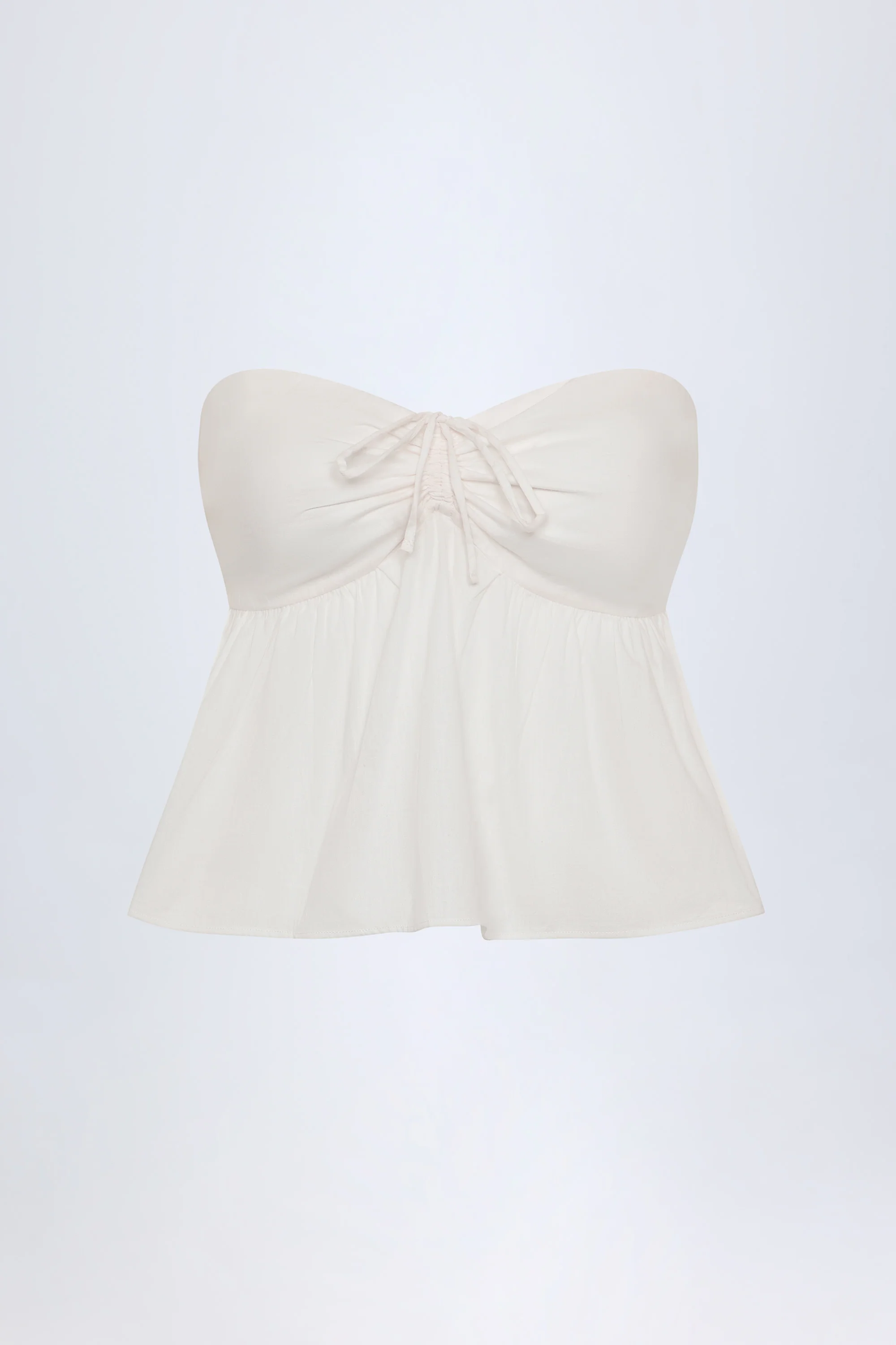 Tie-Front Strapless Cotton-Poplin Crop Top in White
