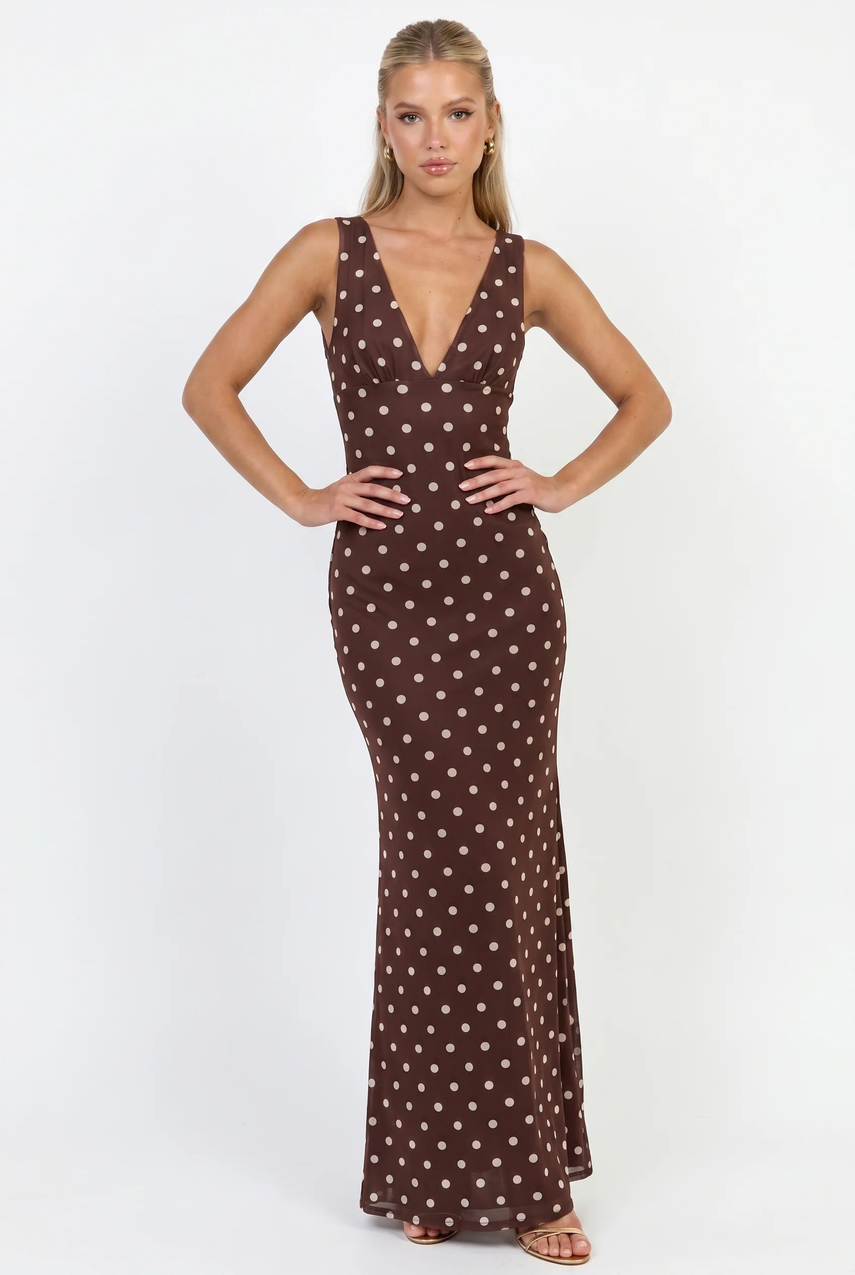Espresso Nights Polka Dot Maxi Dress