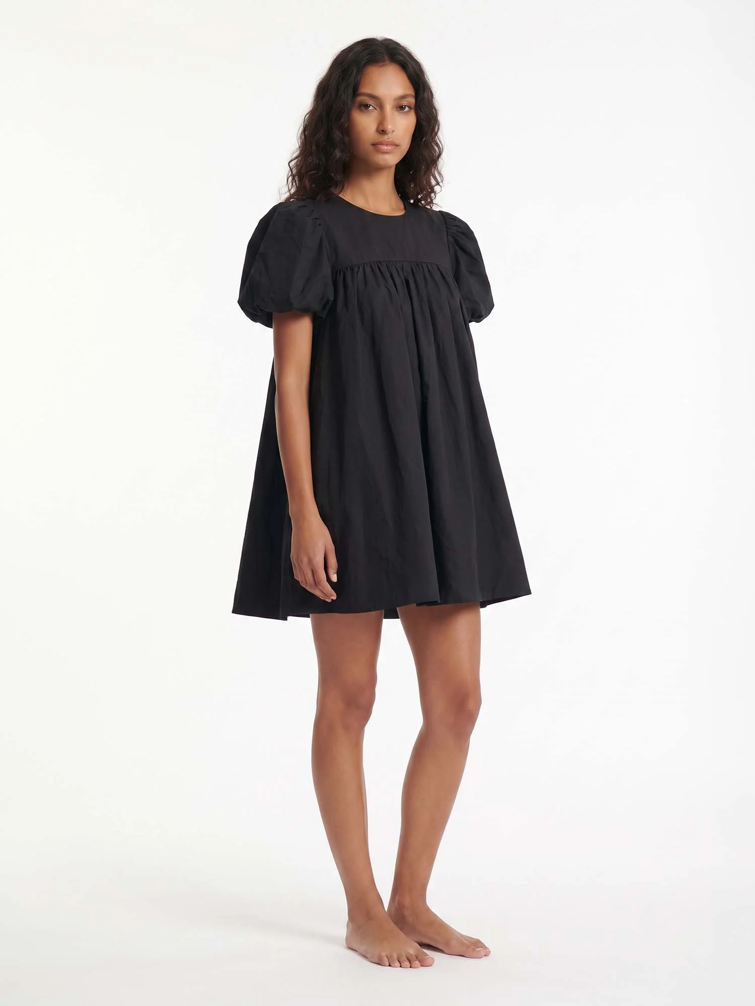 Black Puff Sleeve Mini Dress
