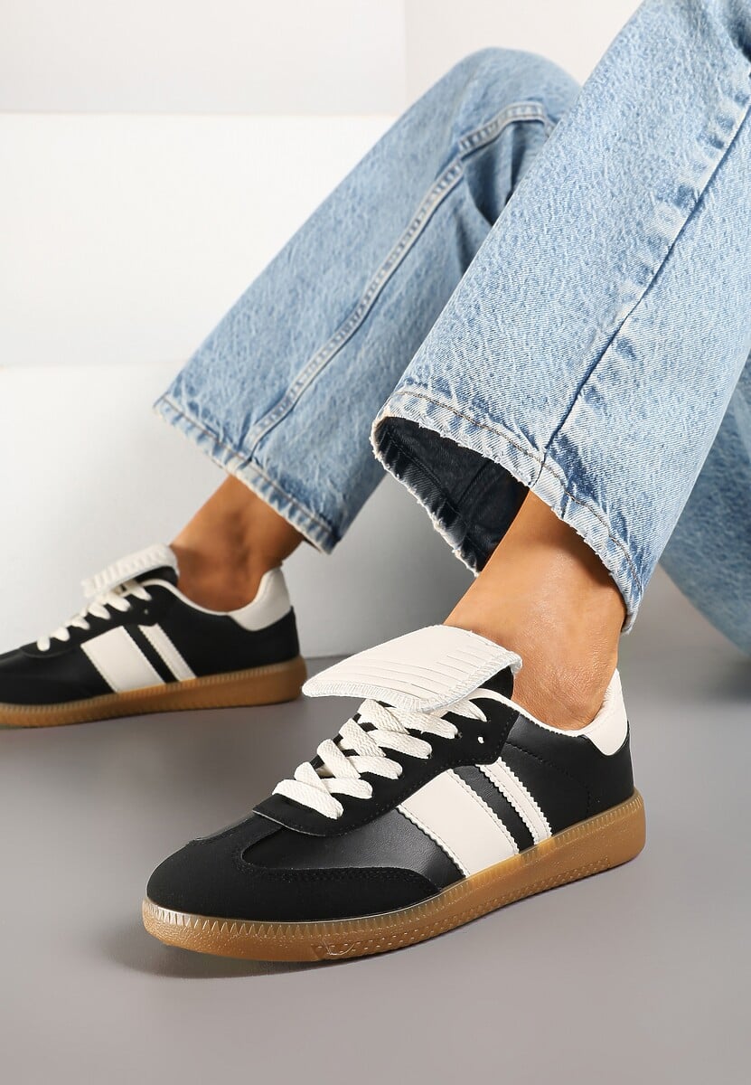 Czarne Sneakersy w Stylu Tenisówek z Wywinięciem Aveloren