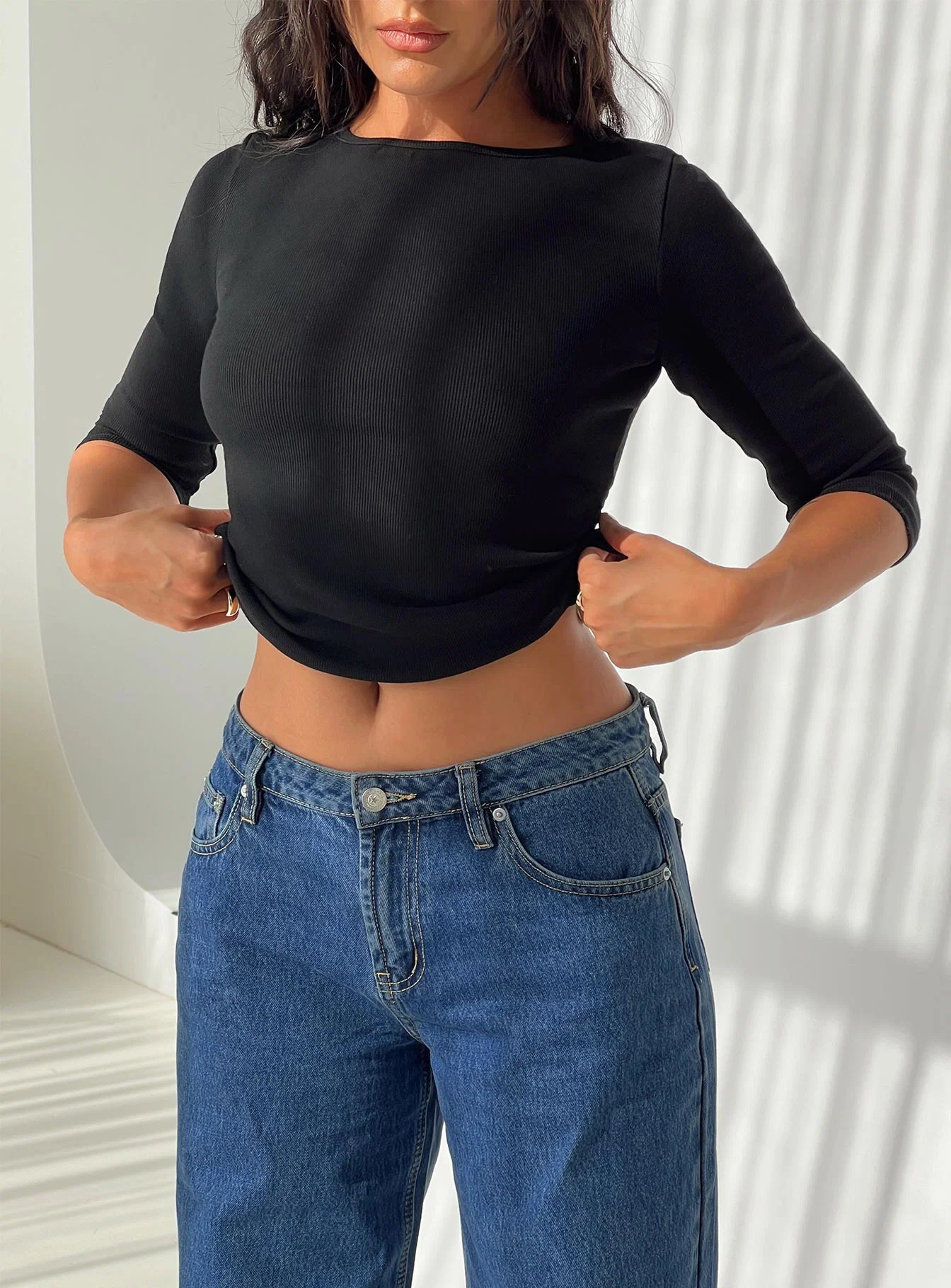 Elaia 3/4 Sleeve Top Black