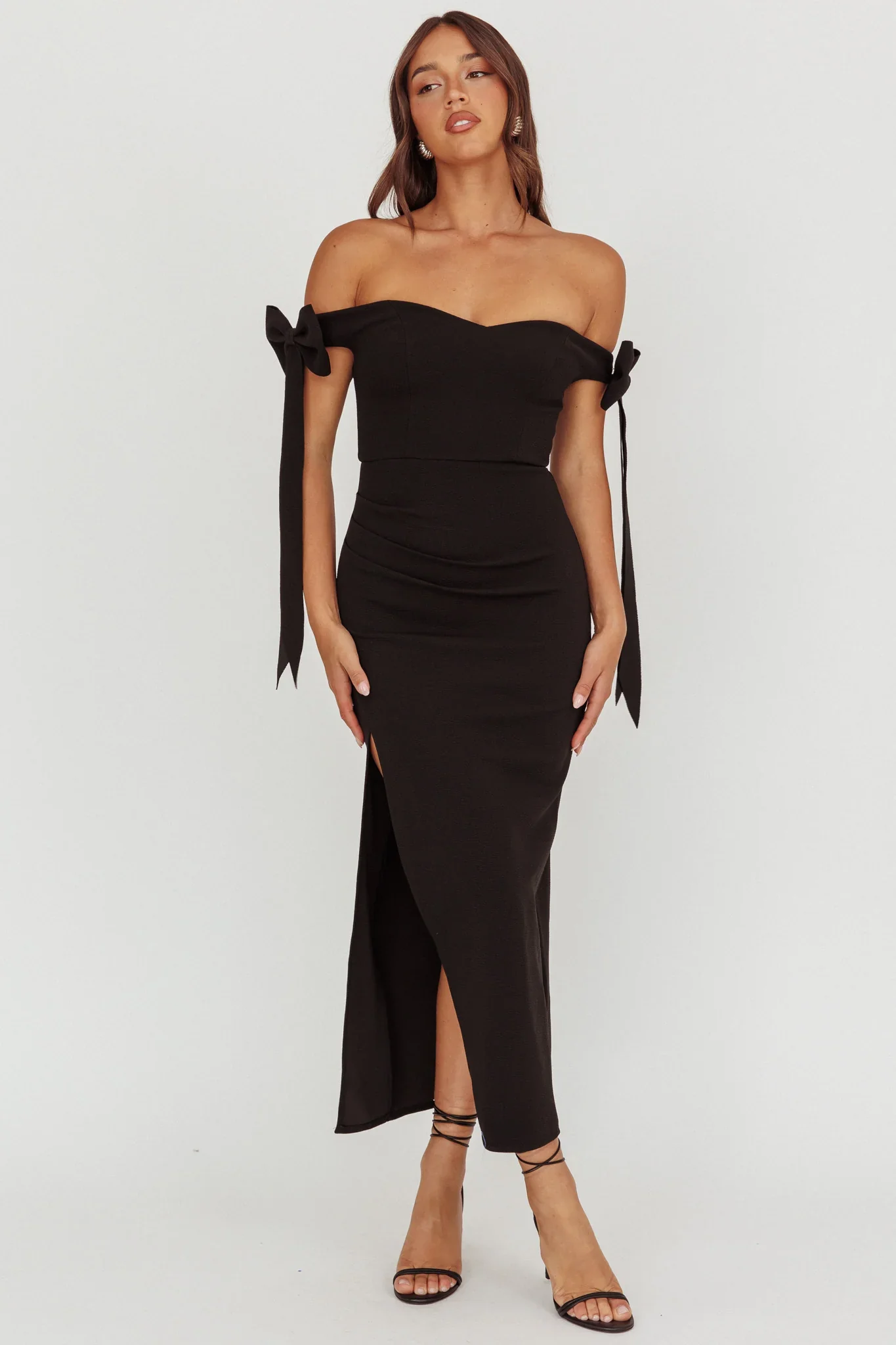 Have Faith Off-Shoulder Bow Sleeve Maxi Dress Black