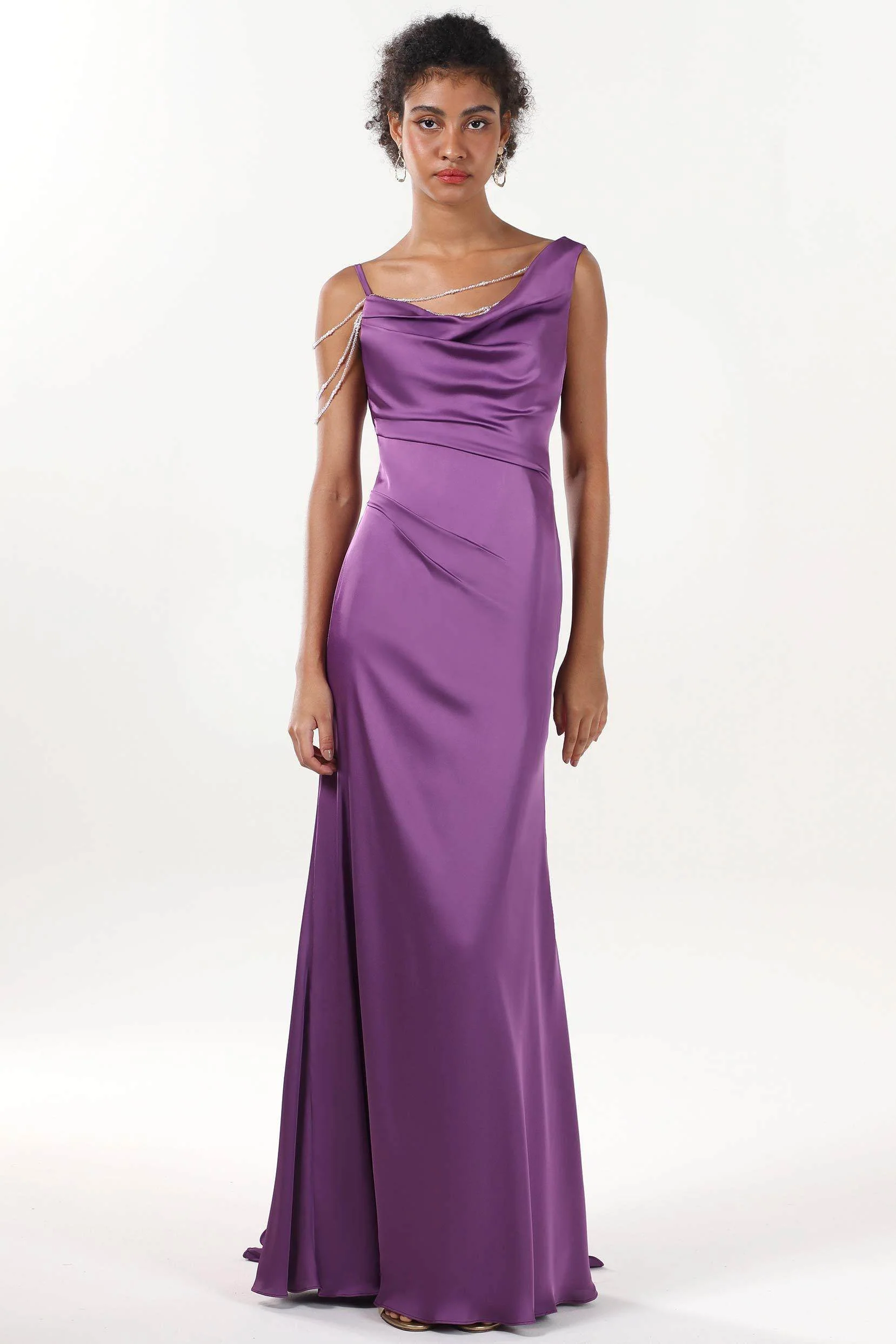 Sheath-Column Sweep-Brush Train Luxe Satin Bridesmaid Dress CS0600BM