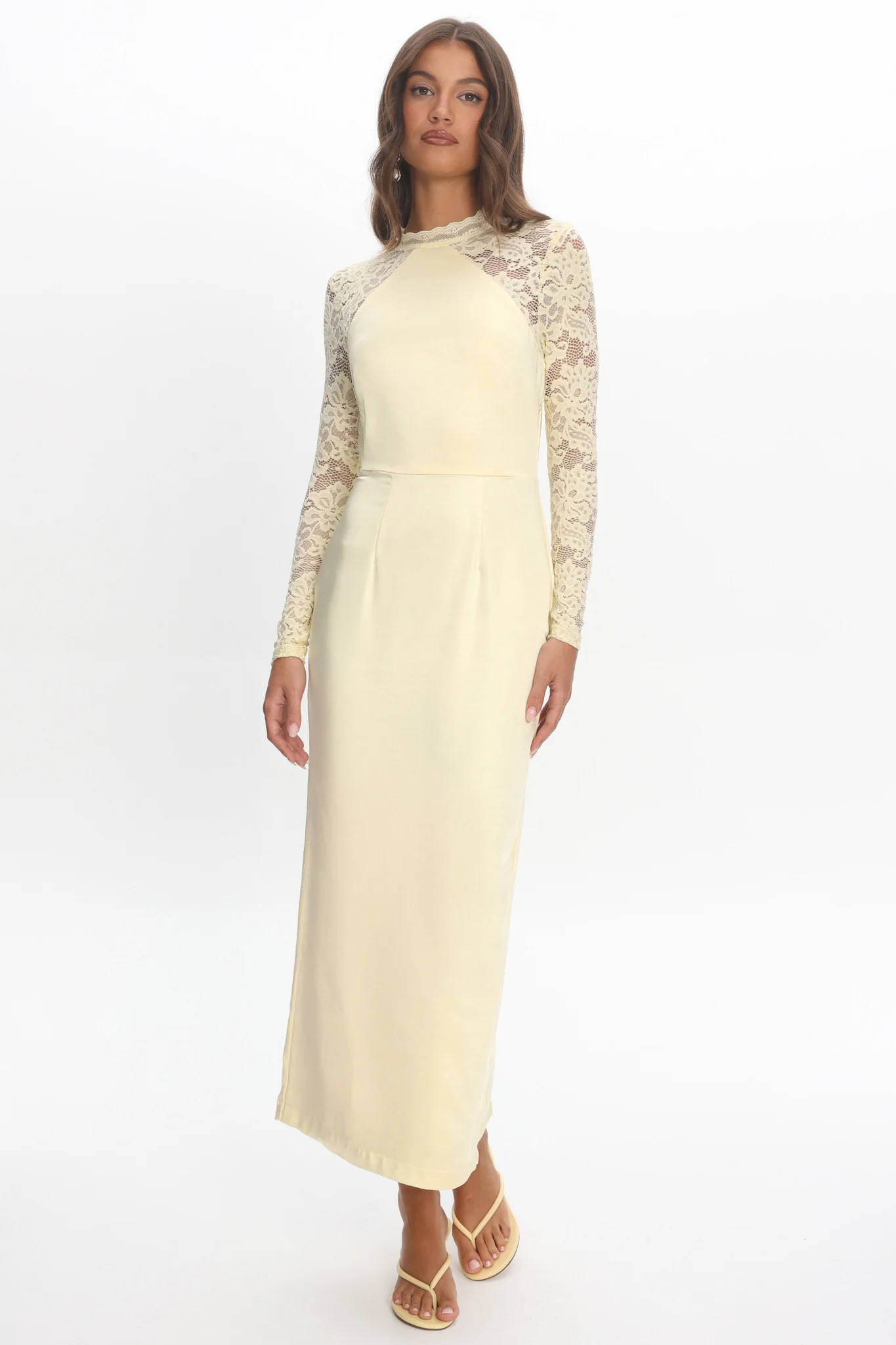 Lucha Lace Sleeve Maxi Dress Butter - luluinthesky