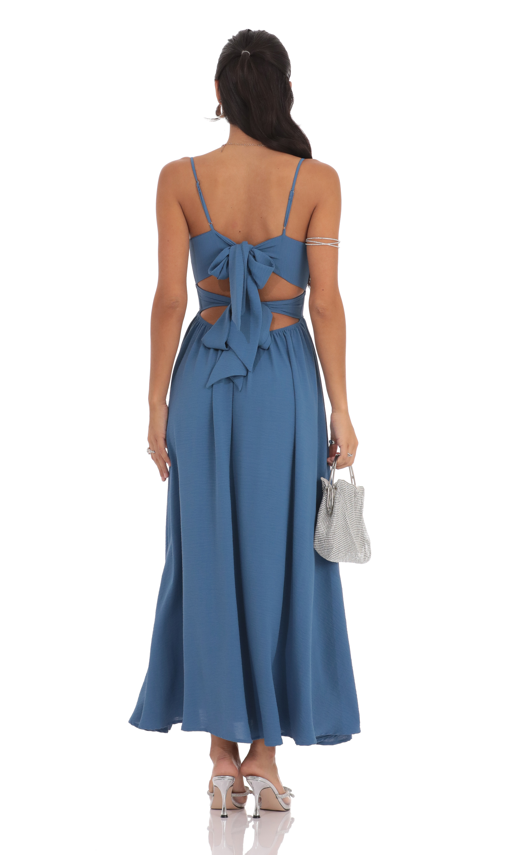 Front Twist Midi Dress in Slate Blue - luluinthesky