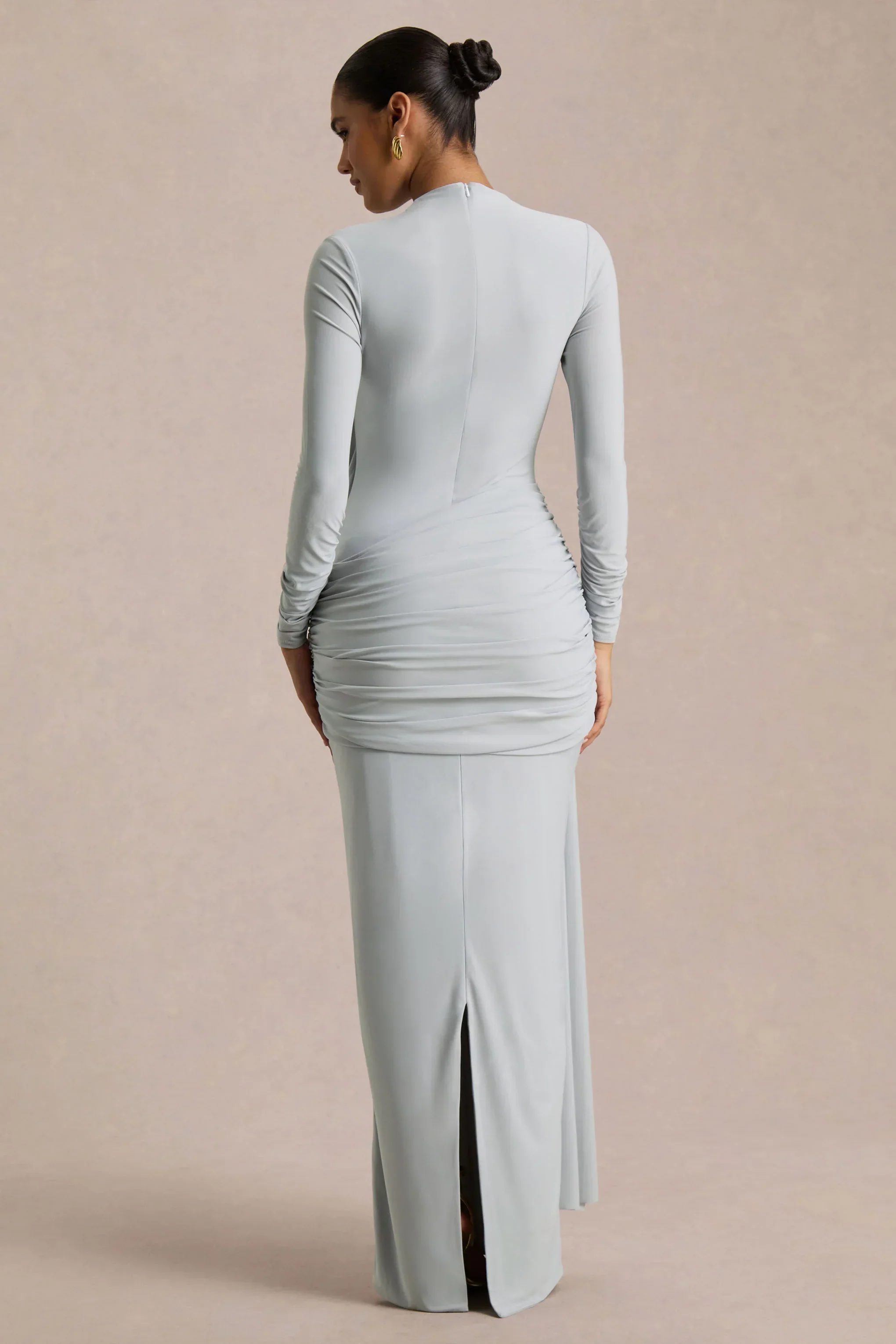 Melissa | Blue Long-Sleeve Wrap Maxi Dress With Draped Detailing