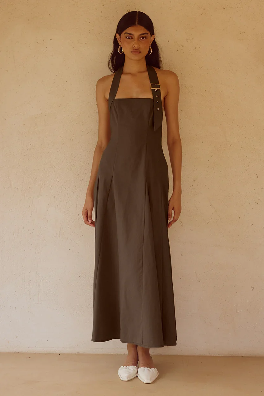 ASTRID HALTER MIDI DRESS - CHOCOLATE