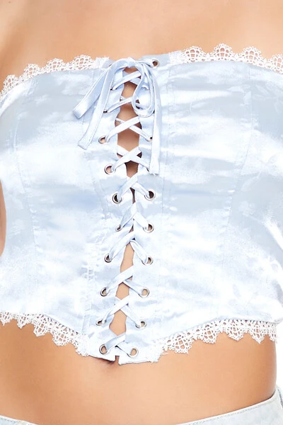 Satin Floral Lace-Up Tube Top