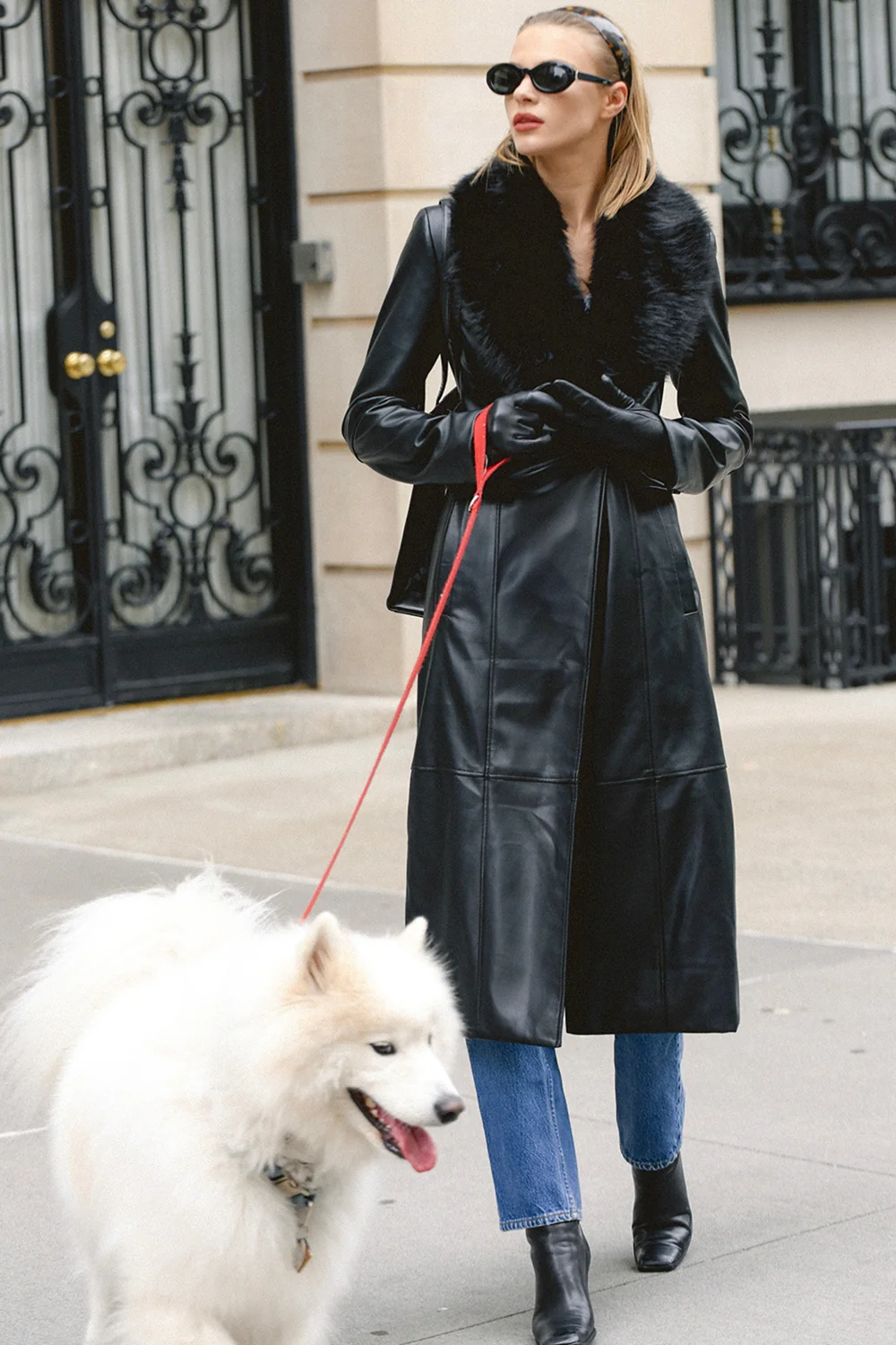 Black Faux Fur Trimmed Vegan Leather Coat