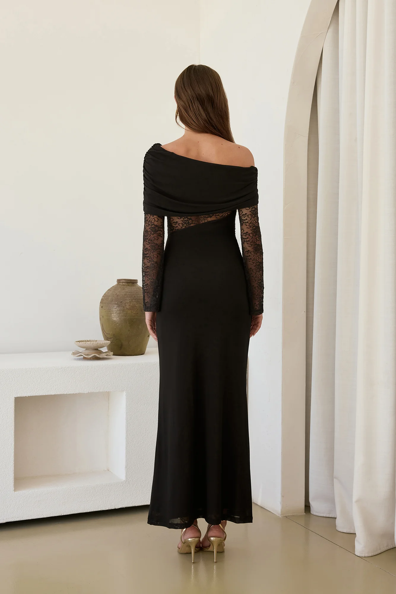 Camille Off Shoulder Mesh Maxi Dress Black