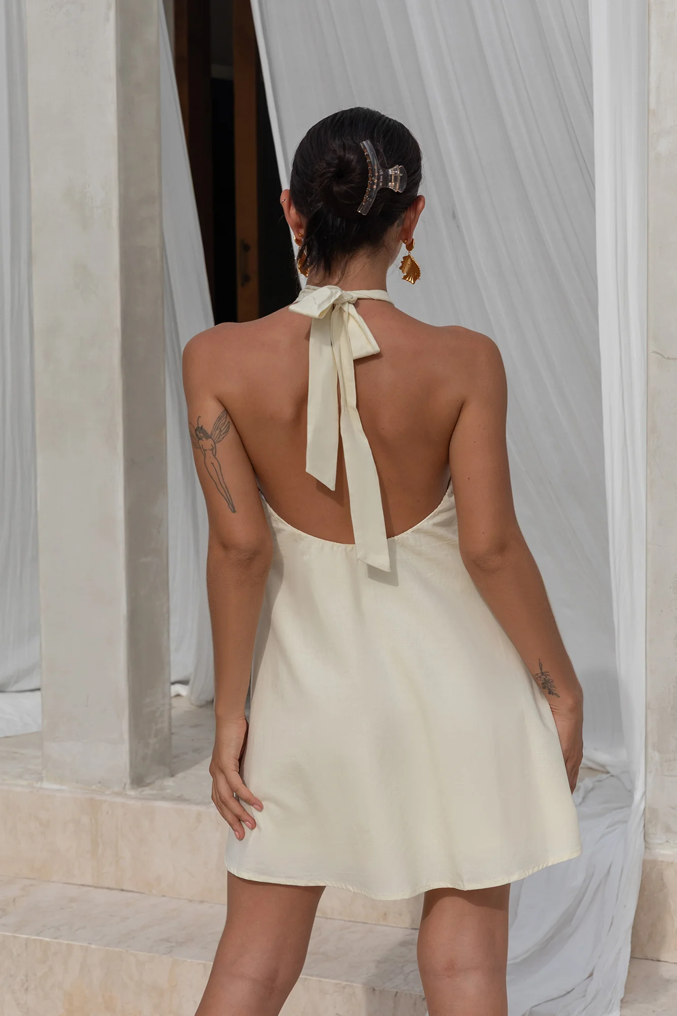 Coconut Sips Halter Mini Dress Yellow - luluinthesky