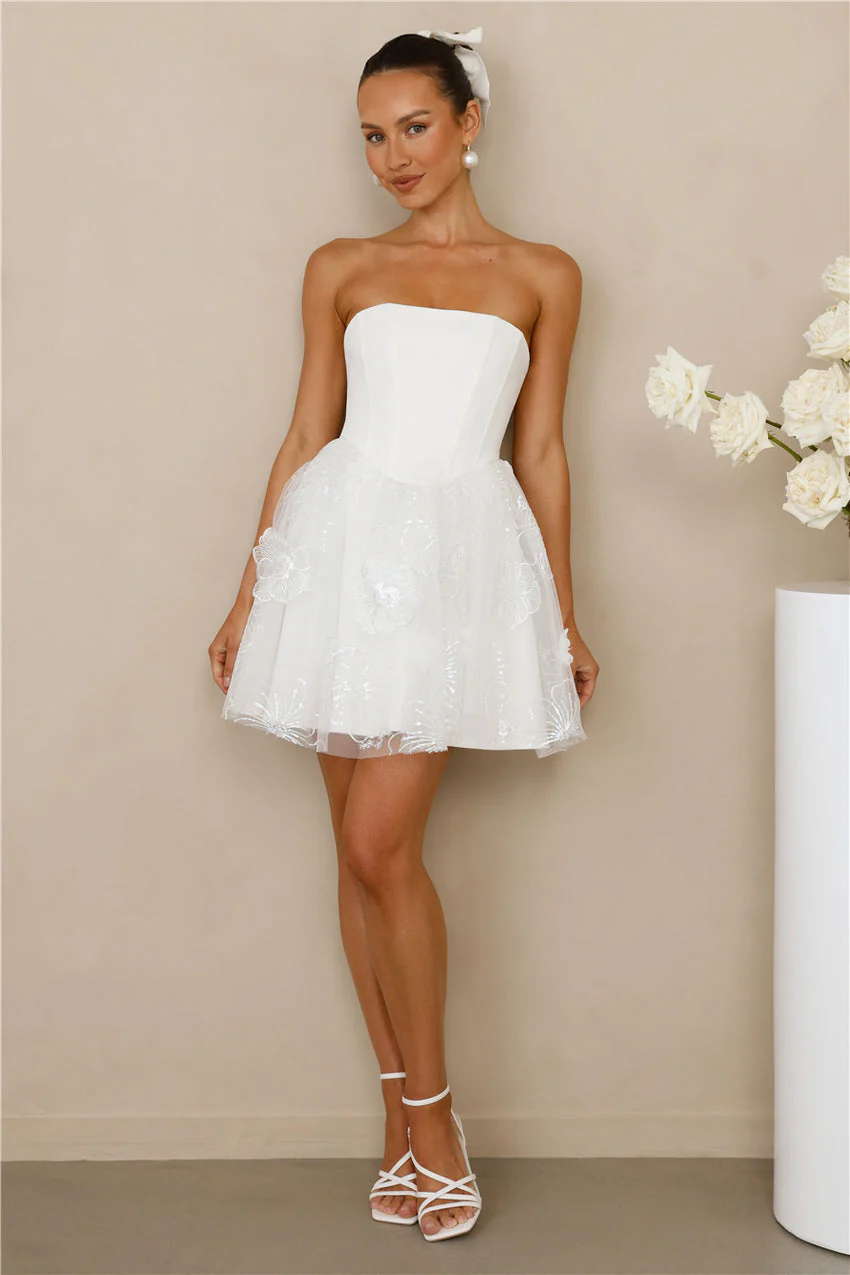 Crowned Aesthetic Strapless Mini Dress White - luluinthesky