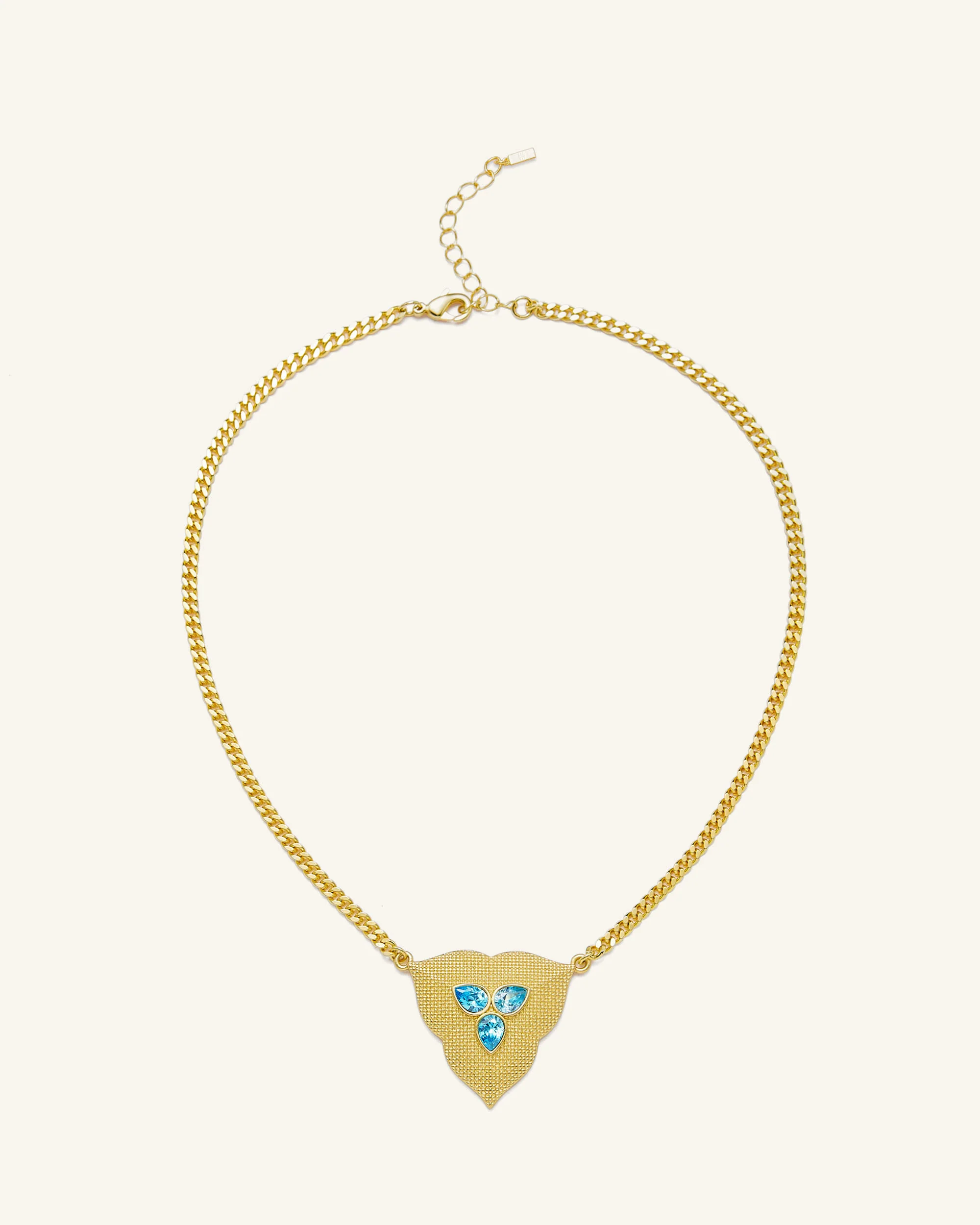 Leaf Pendant Necklace - 18ct Gold Plated & Aquamarine Zircon