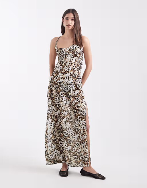 Aray sheer beach maxi dress in leopard print
