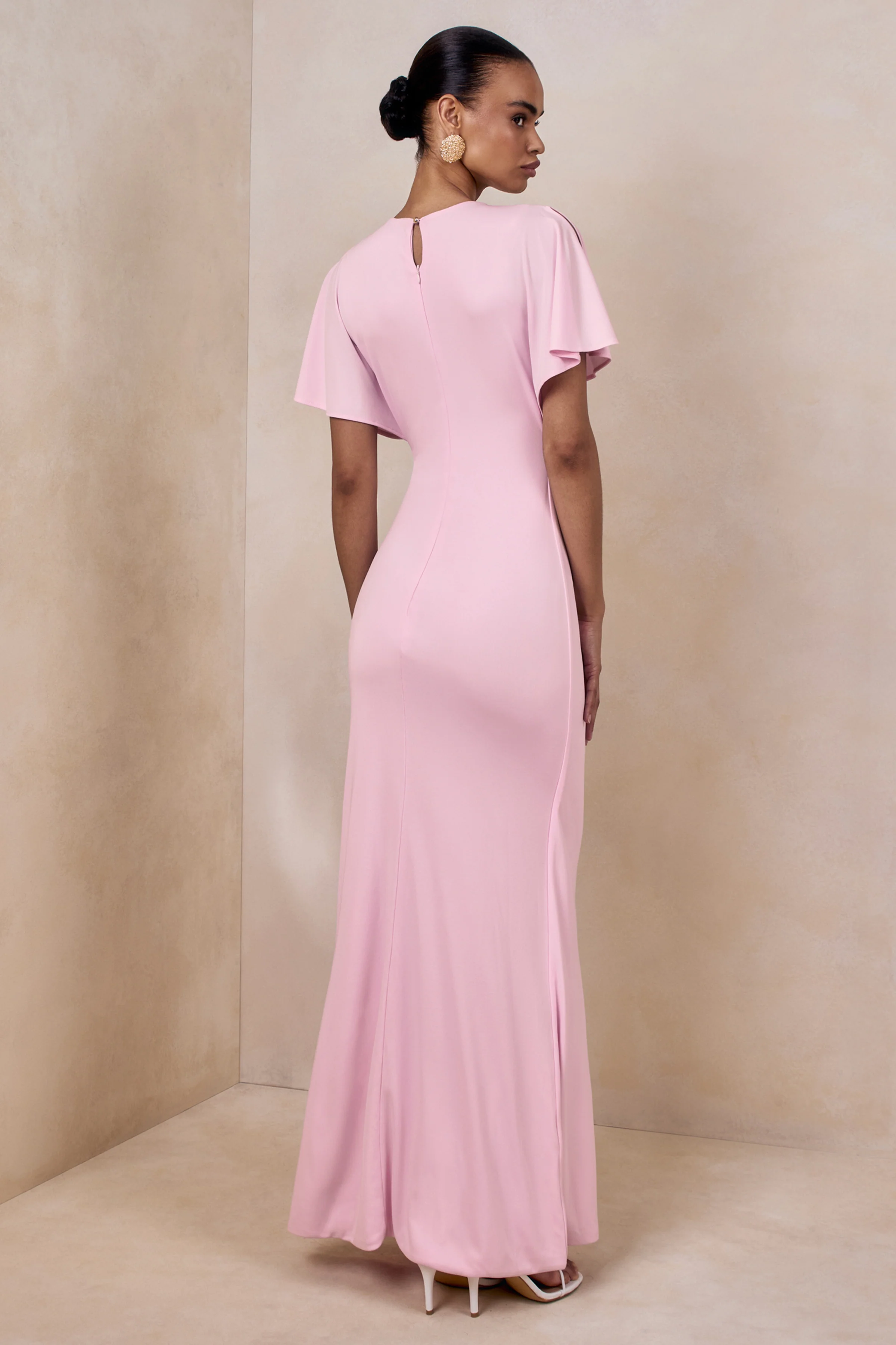 Grandeur | Pale Pink High-Neck Ruched Maxi Dress