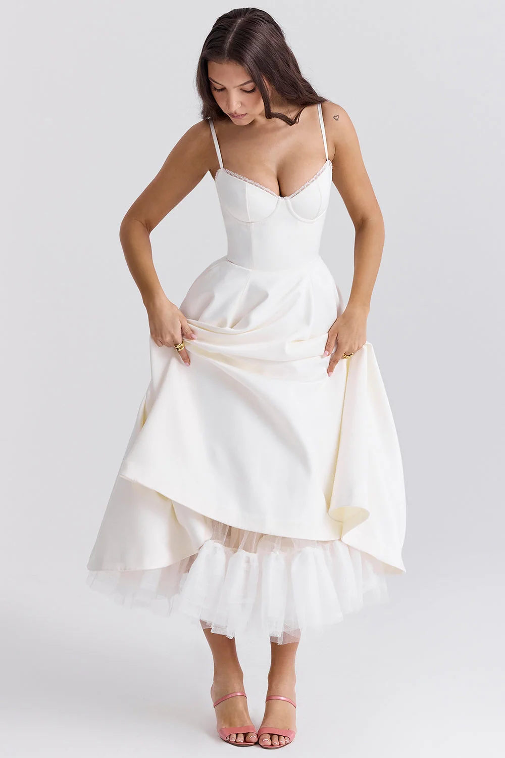 white tulle midi dress