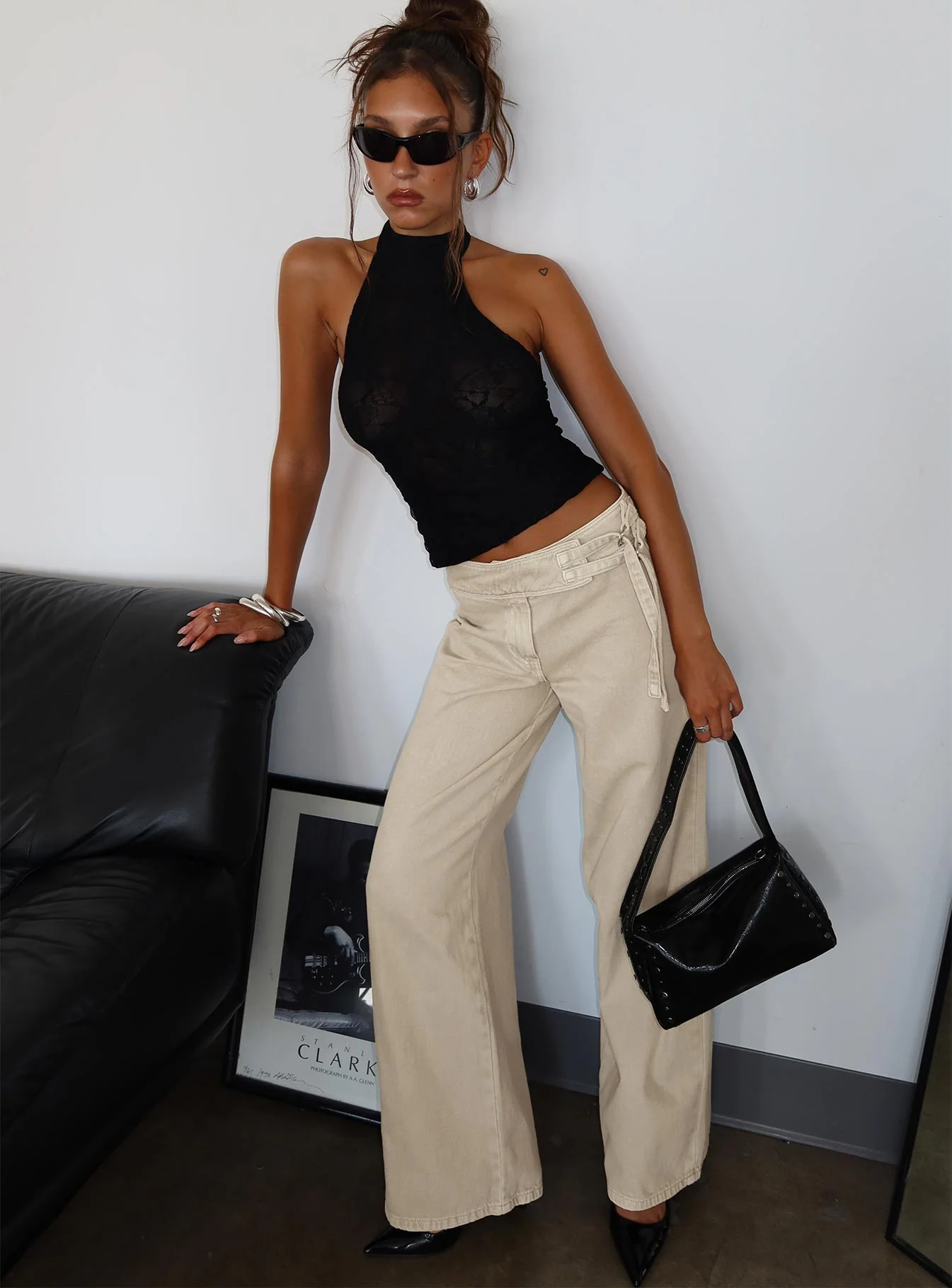 Boxie Mid Rise Wide Leg Jeans Washed Green