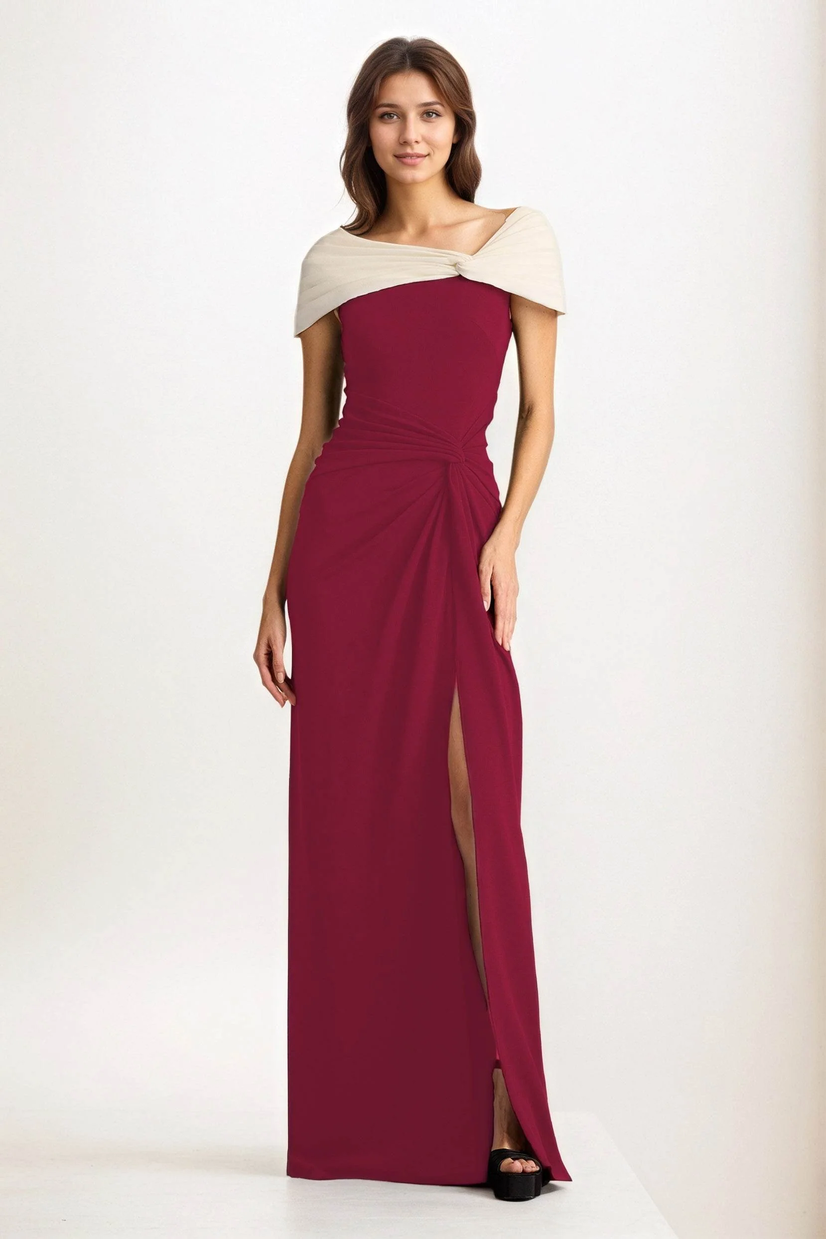 Sheath-Column Maxi Chiffon Wedding Guest Dress CG0279