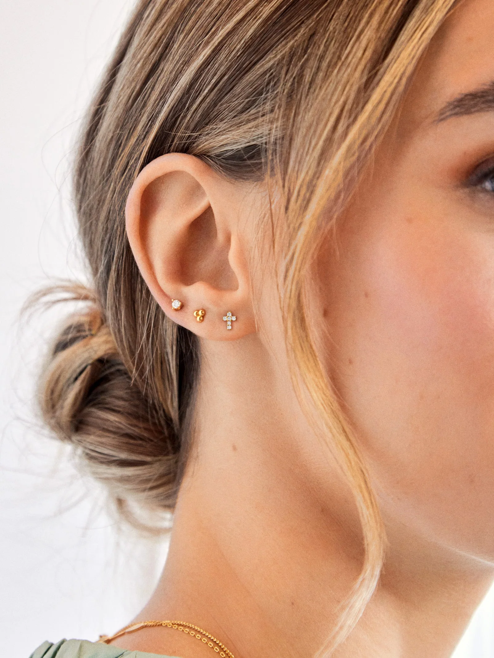 Christina 14K Gold Earrings - Pavé Cross