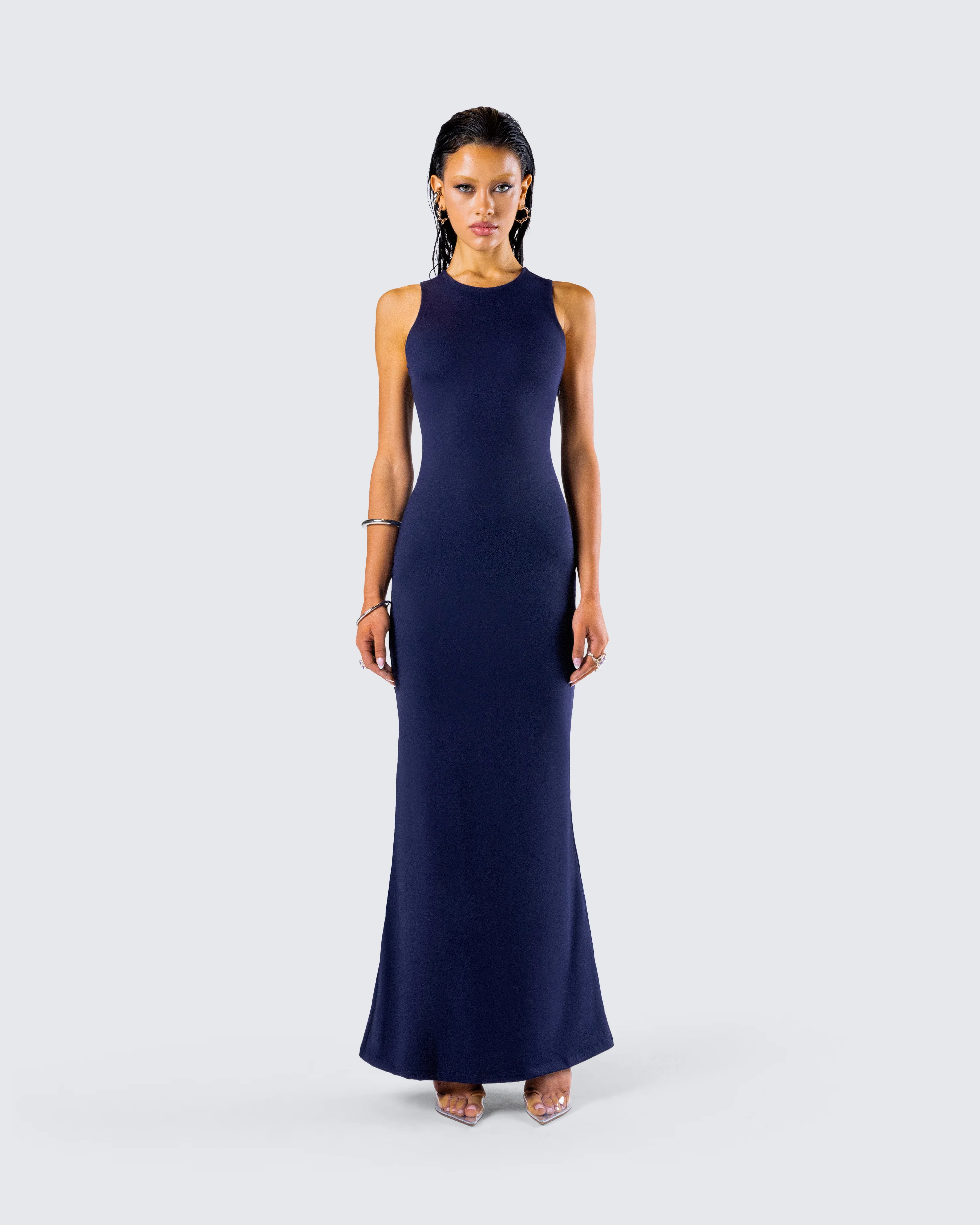 Kinny Navy Butterfly Print Maxi Dress