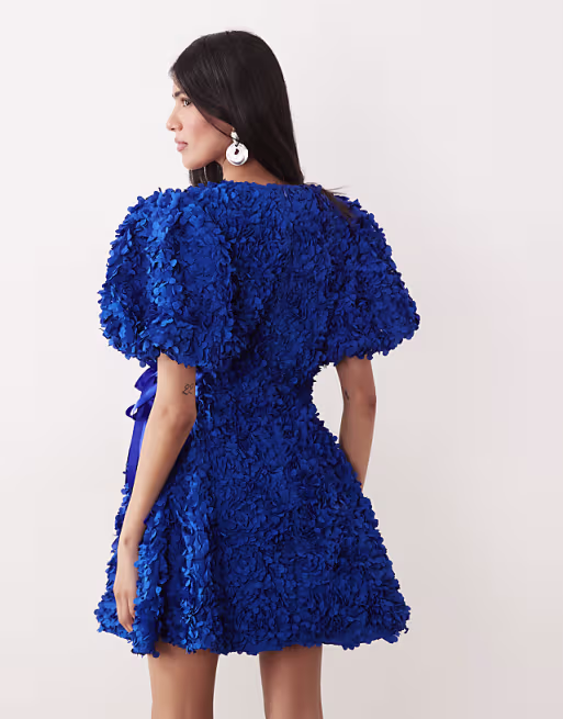 Dream Sister Jane embellished Indigo puff sleeve mini dress in navy floral
