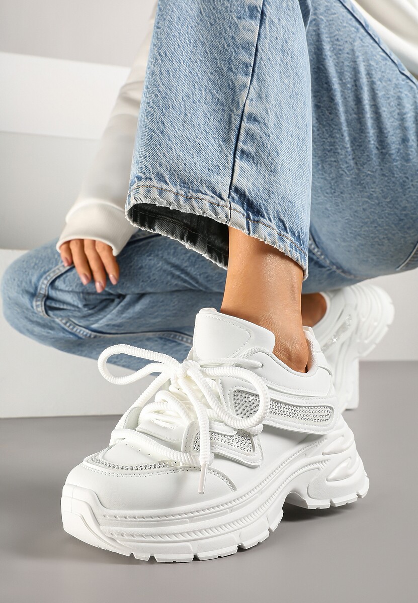 Białe Sneakersy na Platformie z Grubymi Sznurówkami Kilanne