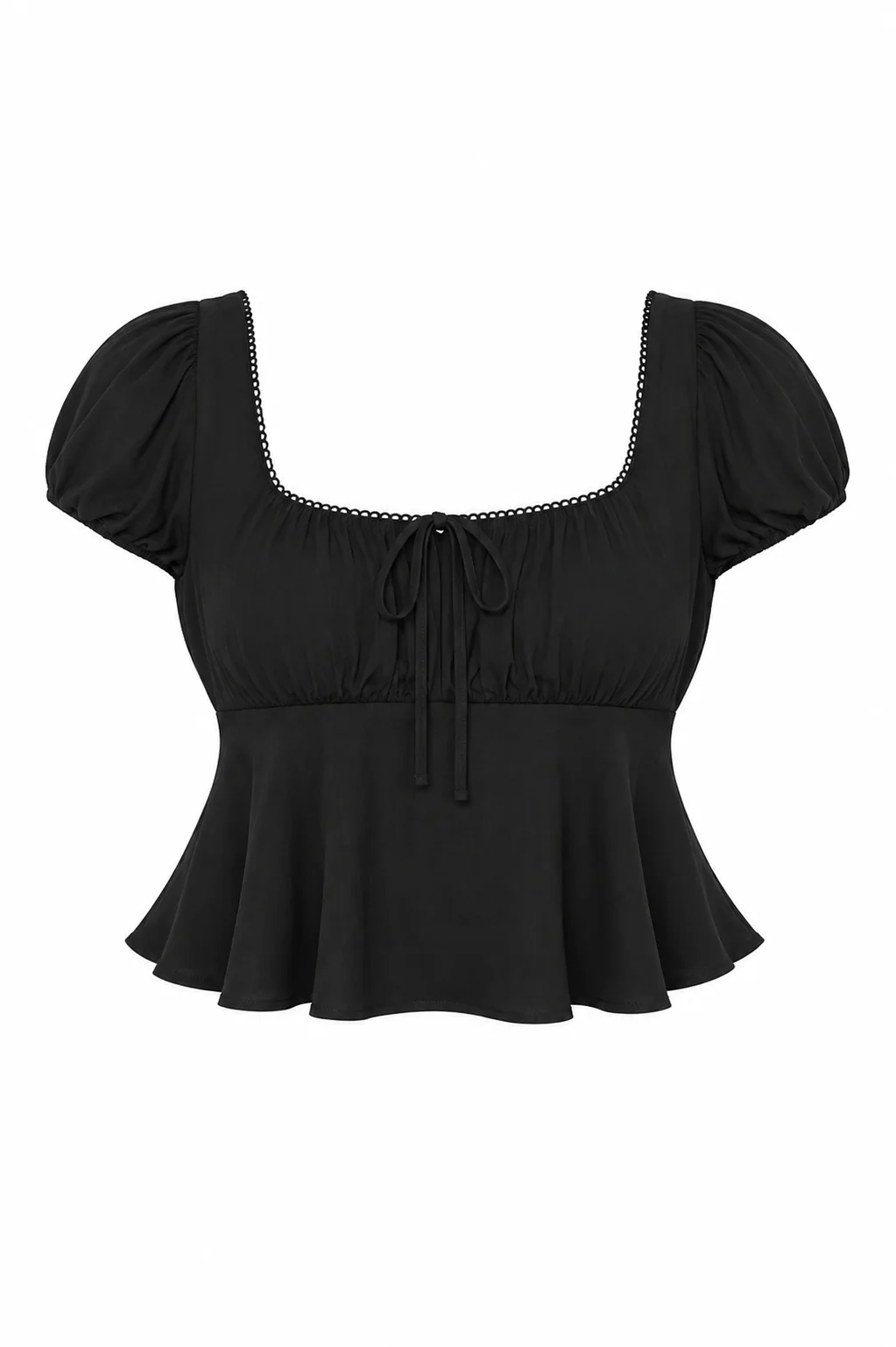 Satin Puff-Sleeve Peplum Crop Top