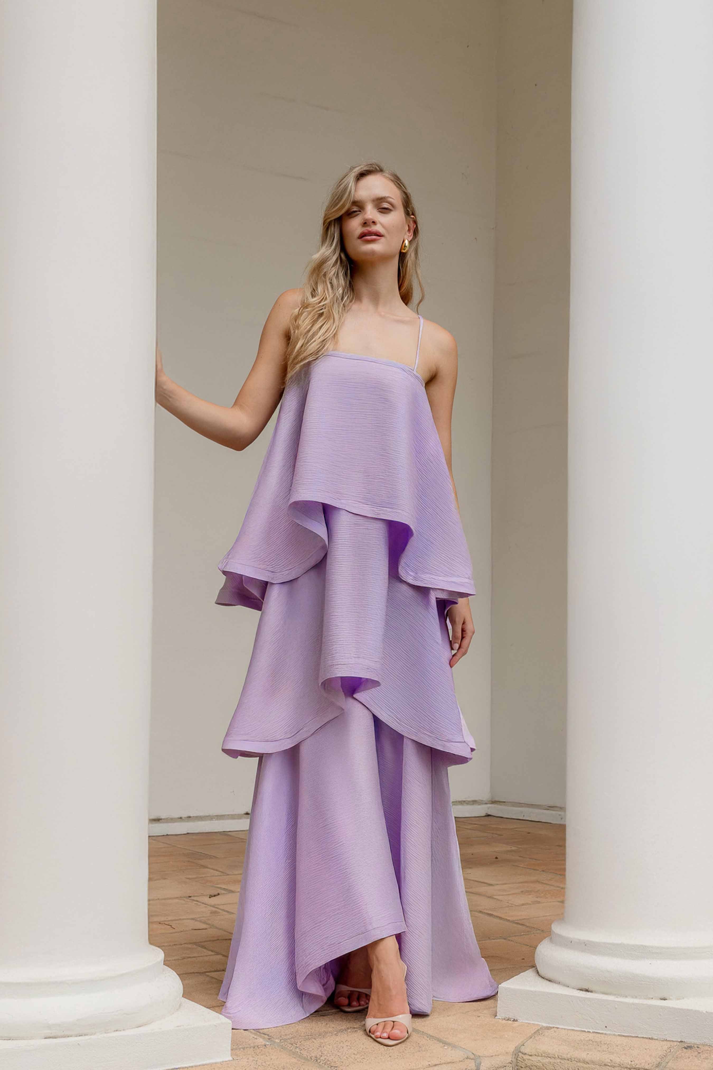 Tilly Tiered Maxi Dress in Purple