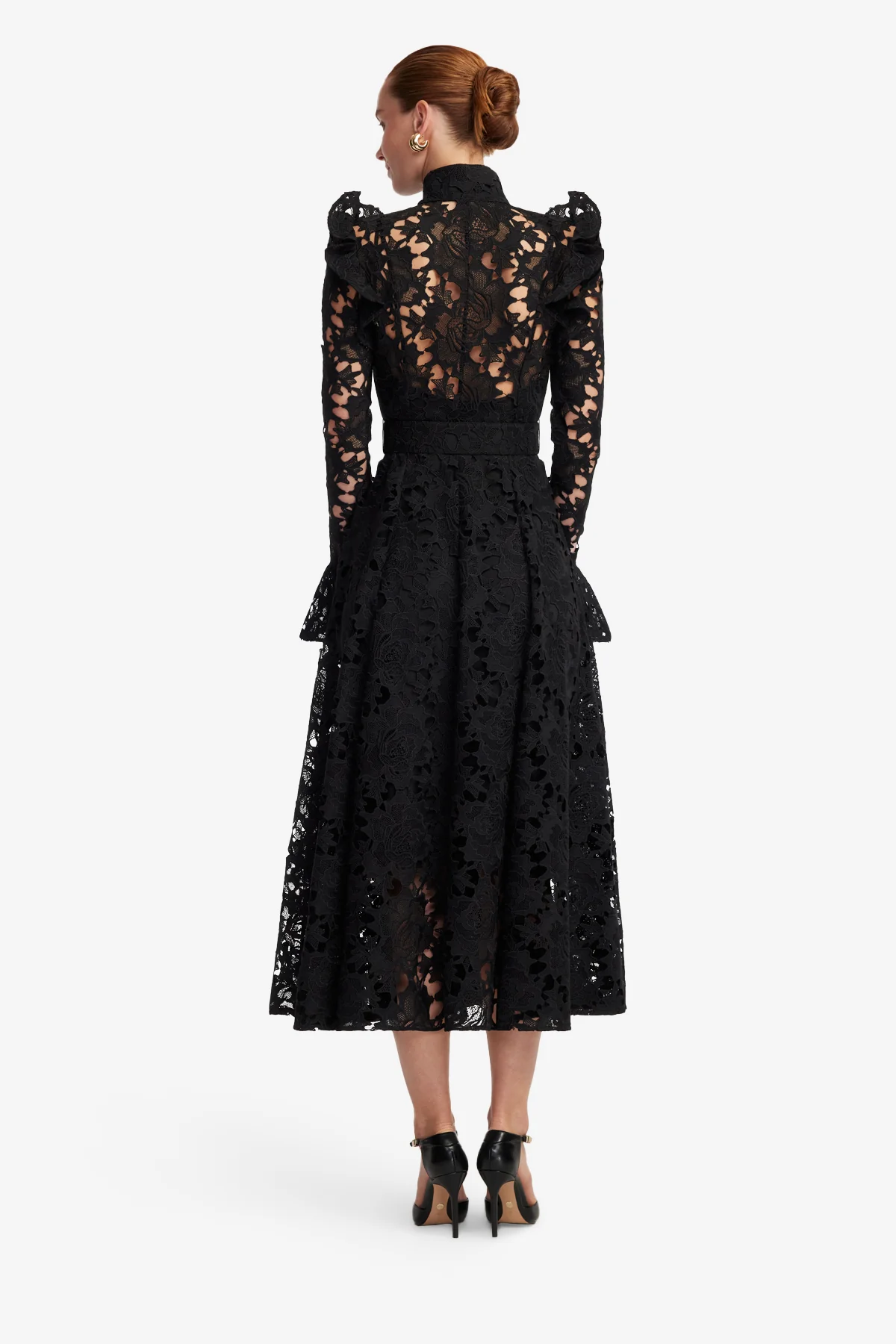 Aliyah Lace Butterfly Sleeve Midi Dress - Ebony