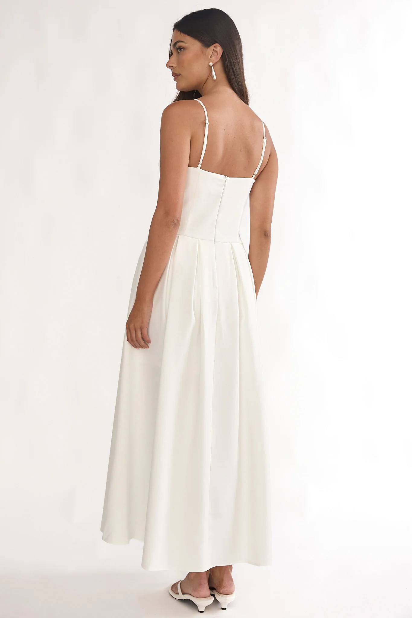 Kearsy Box Pleat Sweetheart Neckline Midi Dress White - luluinthesky