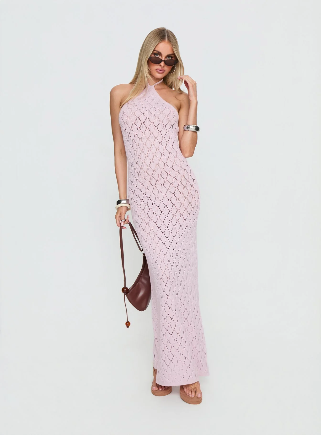 Jorda Halter Crochet Maxi Dress Pink